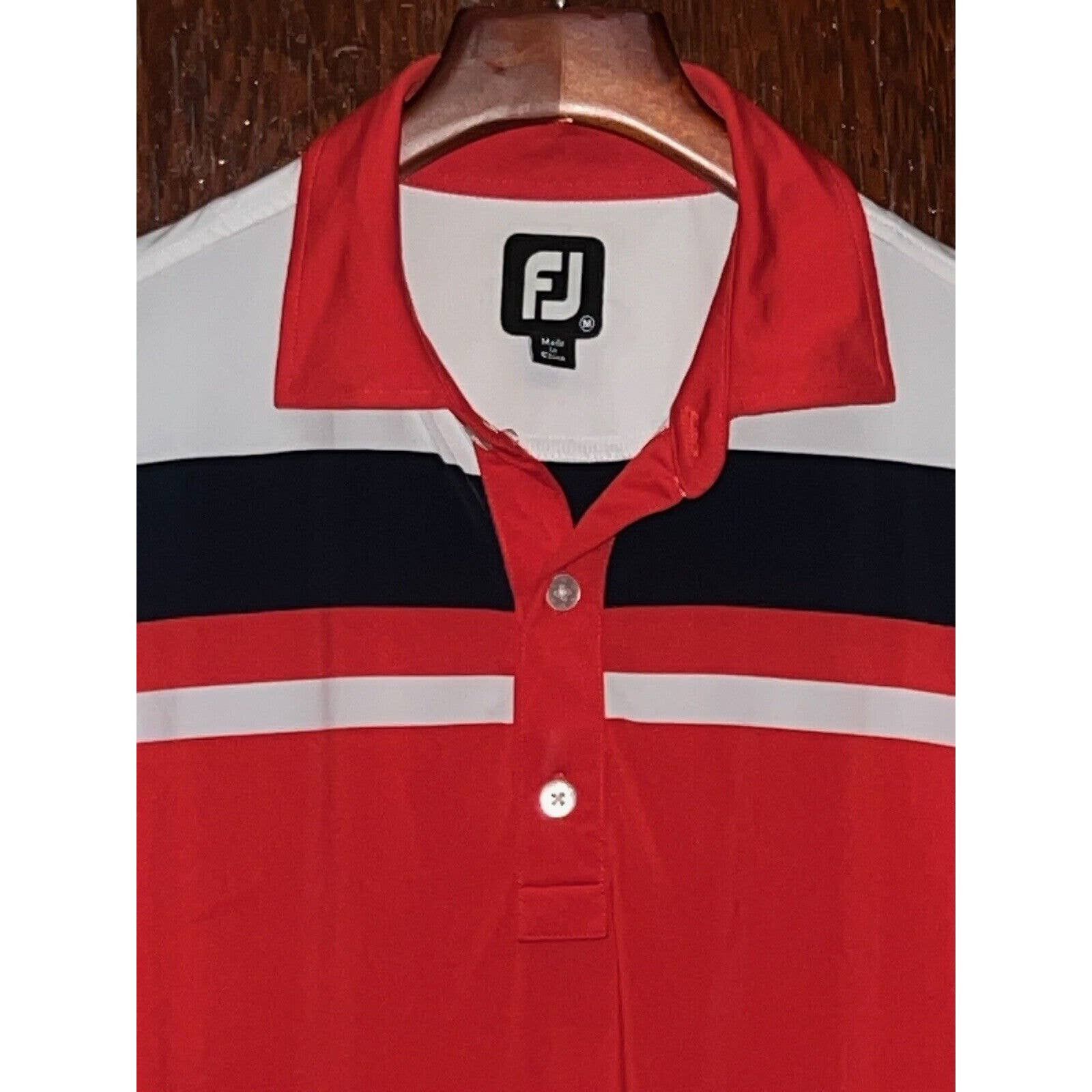 Footjoy FJ FOOTJOY RED WHITE BLUE GOLF POLO SHIRT M IVANHOE GC LOGO