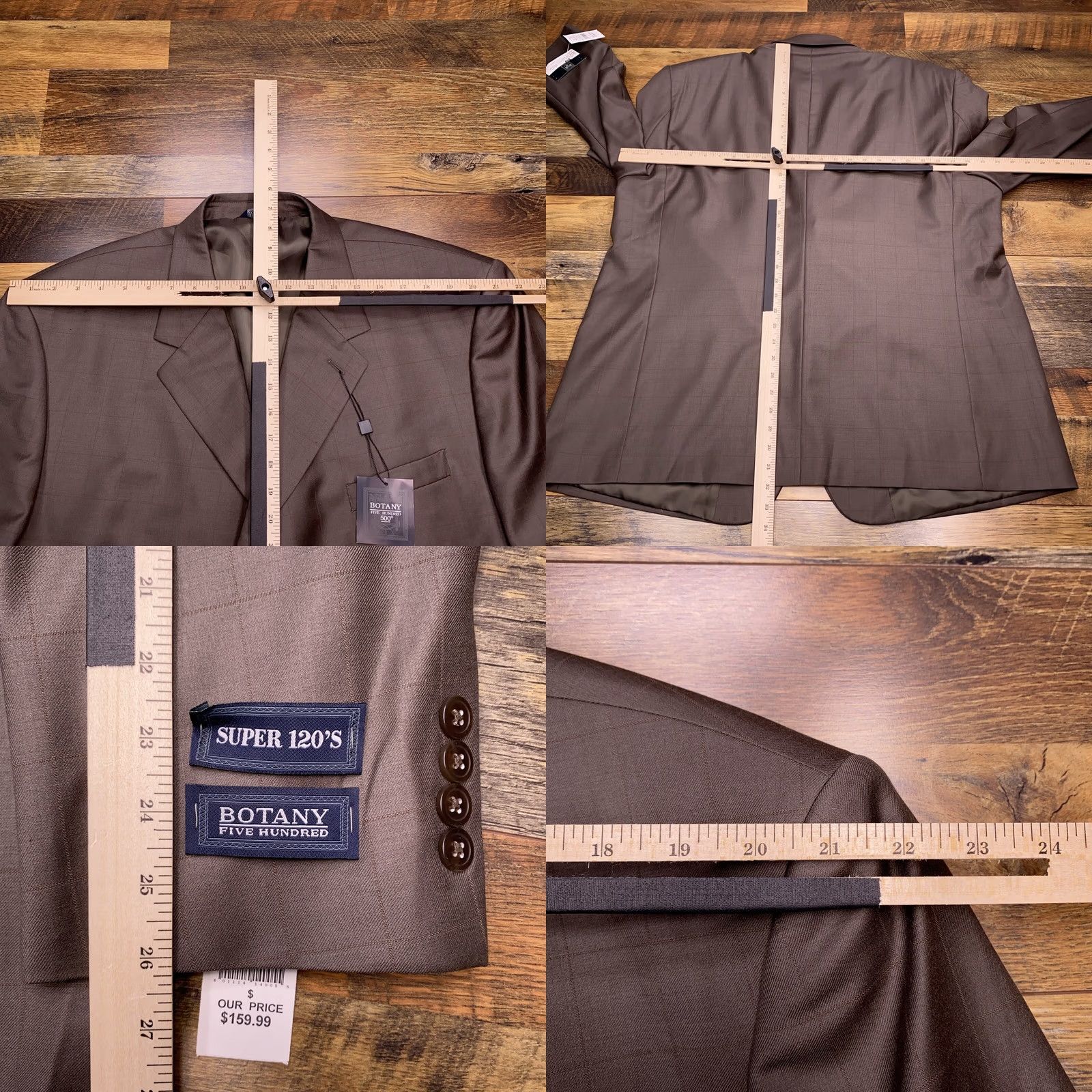 Vintage Botany 500 Suit Jacket Mens 50R Wool Blazer Notch Lapel Four-Button Single-Breasted 52 Chest Brown Size 50R - 9 Thumbnail