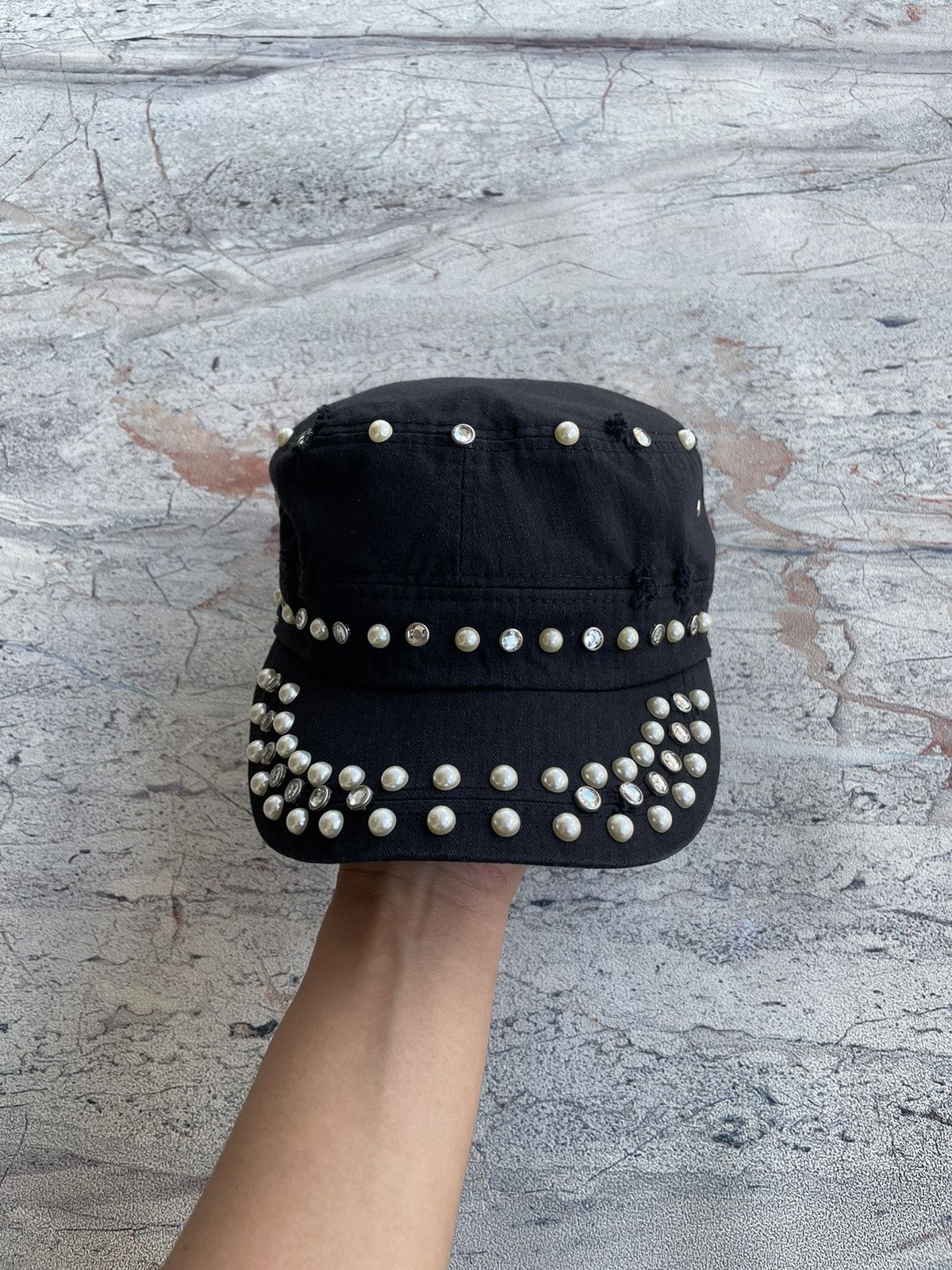 If Six Was Nine Goth Punk Egoist Crazy Pearl Studded Patrol Cadet Hat Size ONE SIZE - 4 Thumbnail