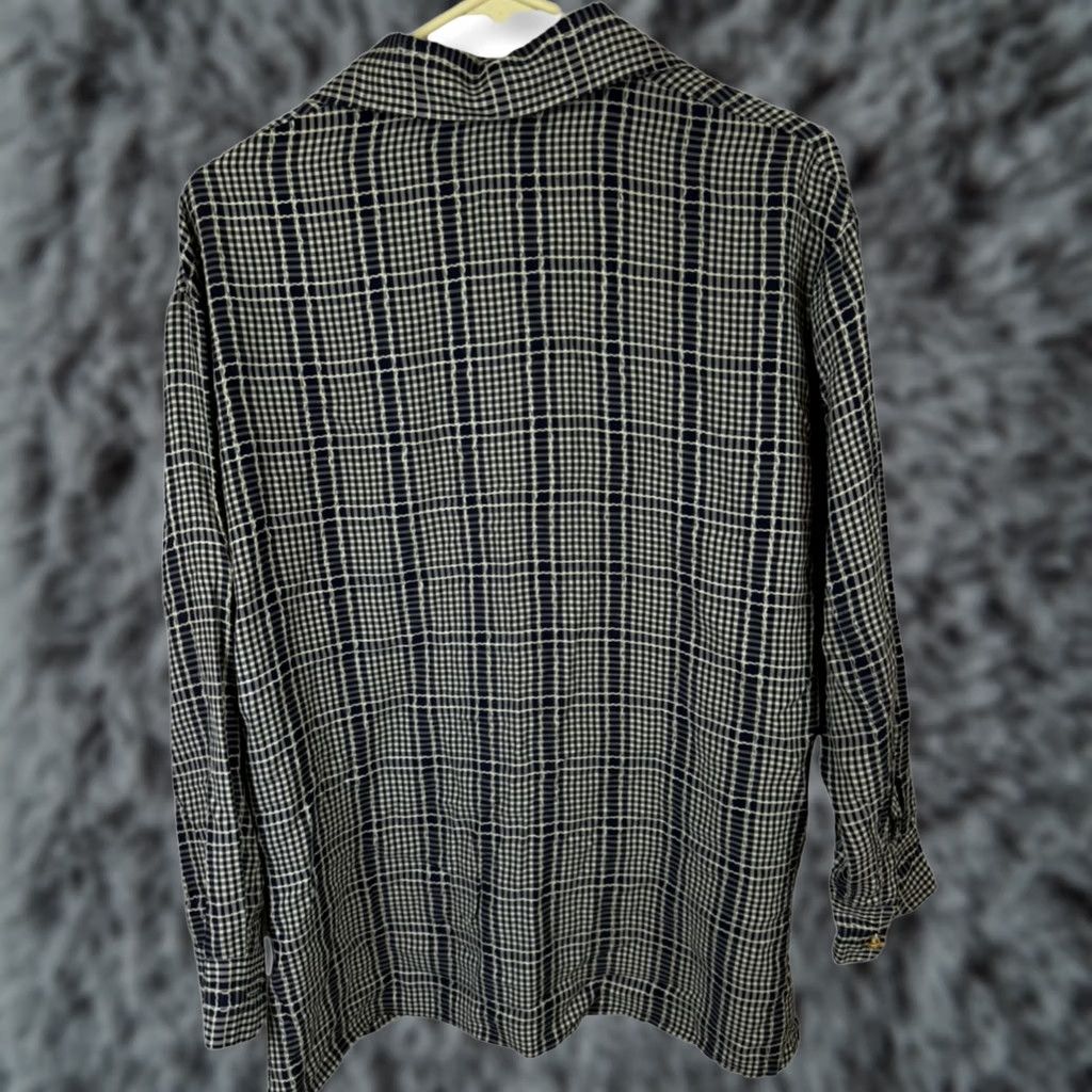 Vintage Corida Blouse Women's 1 Cream & Black Checkered Button-Front Long Sleeve Top W57 Size XS / US 0-2 / IT 36-38 - 1 Thumbnail