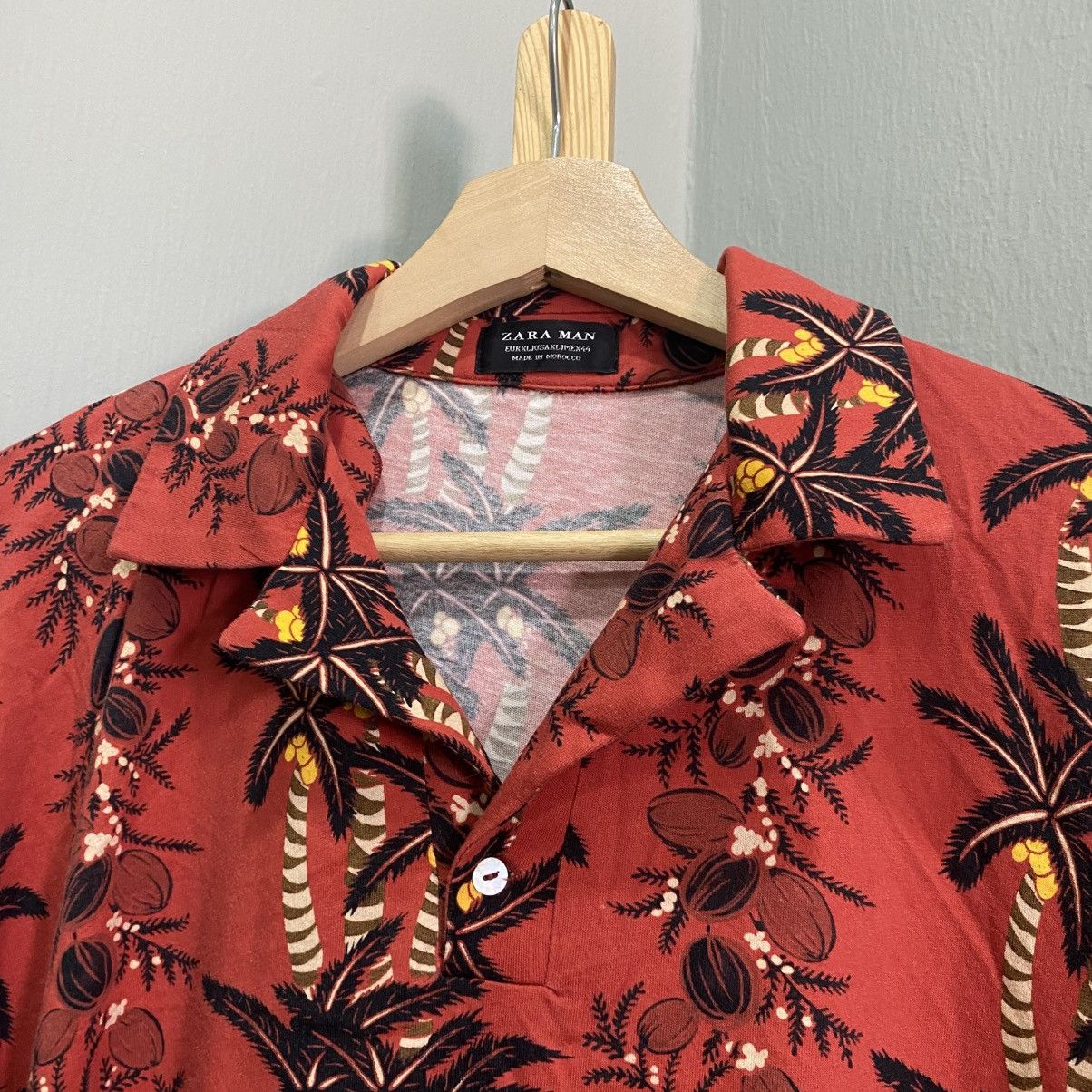 Zara Zara Man Red Tropical Palm Tree Hawaiian Polo Shirt Size US XL / EU 56 / 4 - 6 Thumbnail