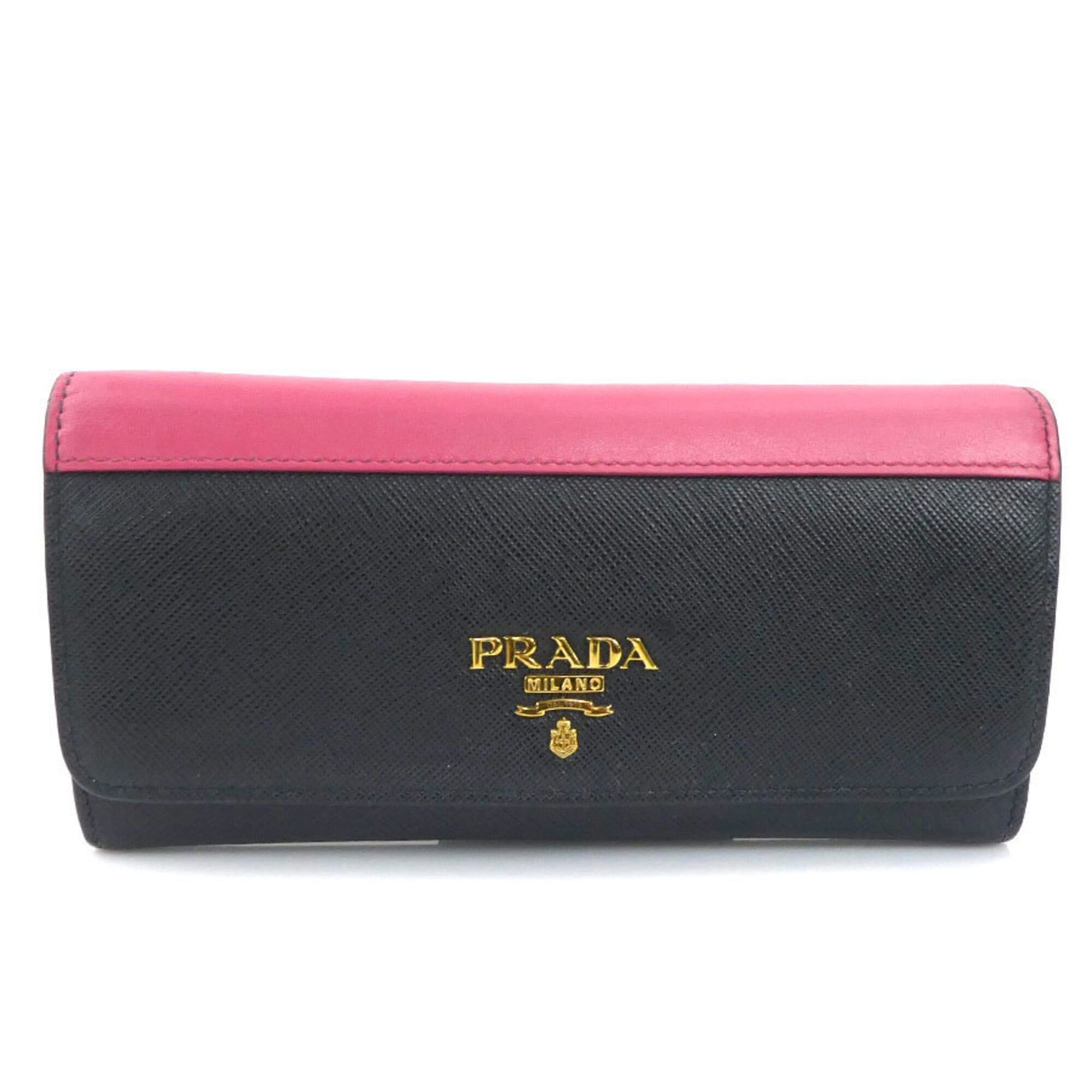 Prada Prada Long Wallet Leather Black Pink Gold Women's e61903k Size ONE SIZE - 1 Thumbnail