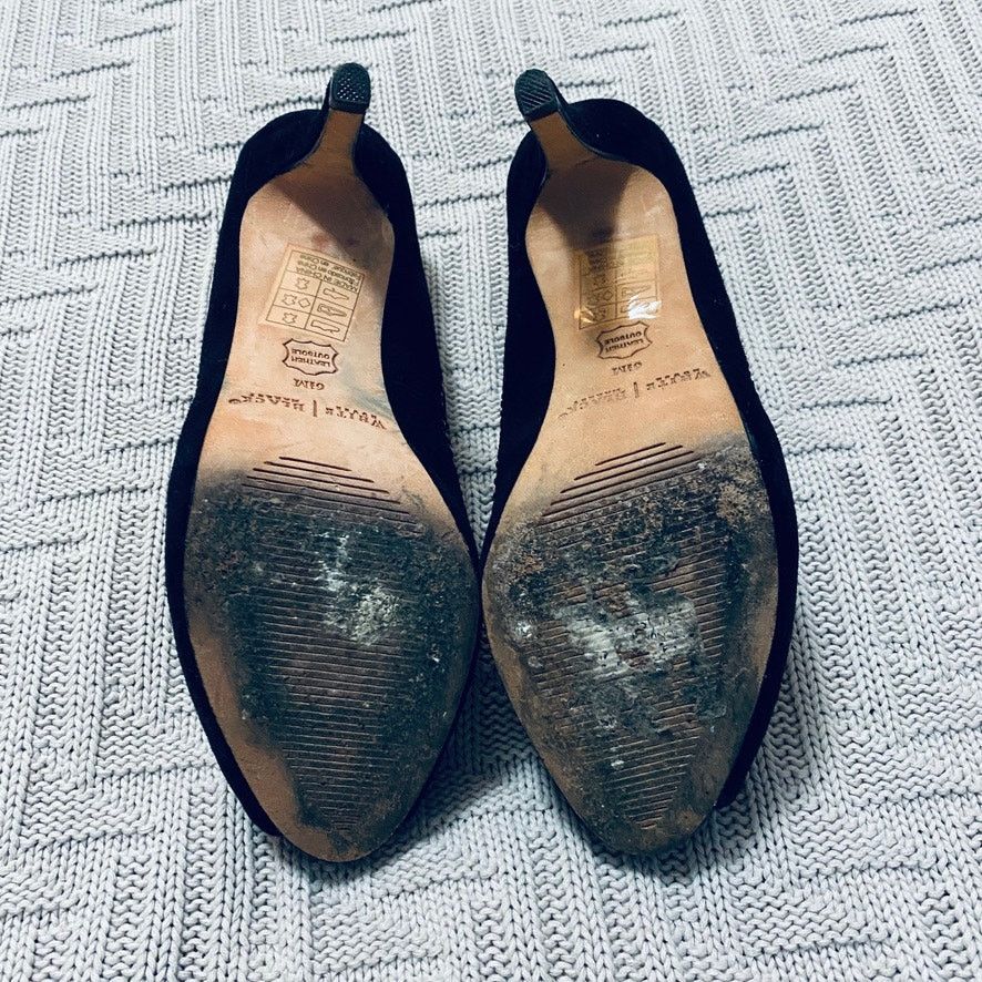 White House Black Market WHBM black suede rhinestone peep toe heels Size US 6.5 / IT 36.5 - 4 Thumbnail