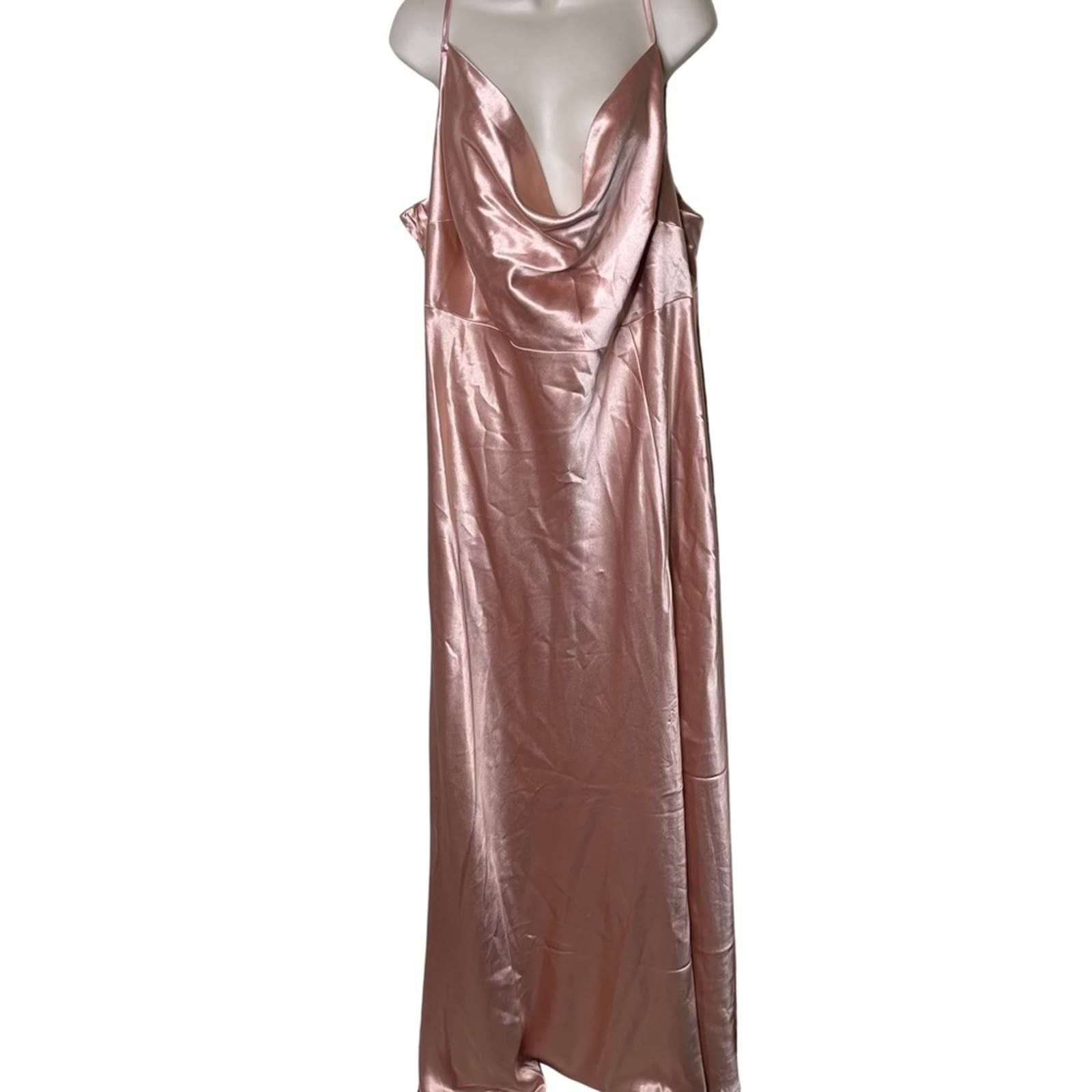 New Birdy Grey LISA LONG DRESS IN SHINY SATIN ROSE GOLD 2XL