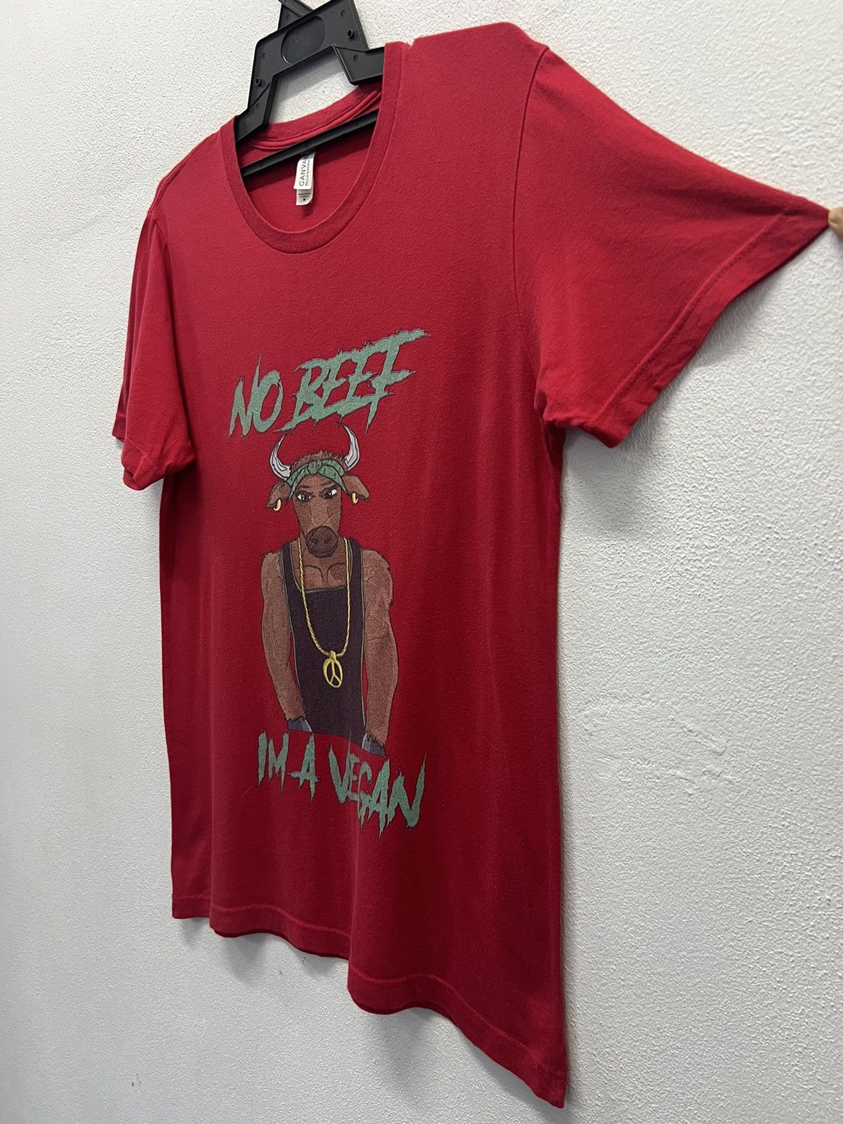 Japanese Brand × Vintage VINTAGE CANVAS NO BEEF IM A VEGAN SHIRT Size US M / EU 48-50 / 2 - 4 Thumbnail