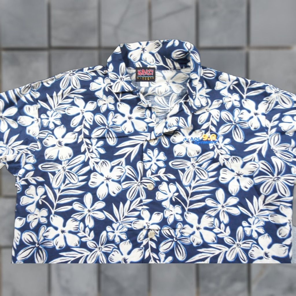 Vintage VINTAGE Krazy Klothes Hawaiian Shirt Mens Medium Blue Floral AOL 9.0 Software Size US M / EU 48-50 / 2 - 1 Thumbnail