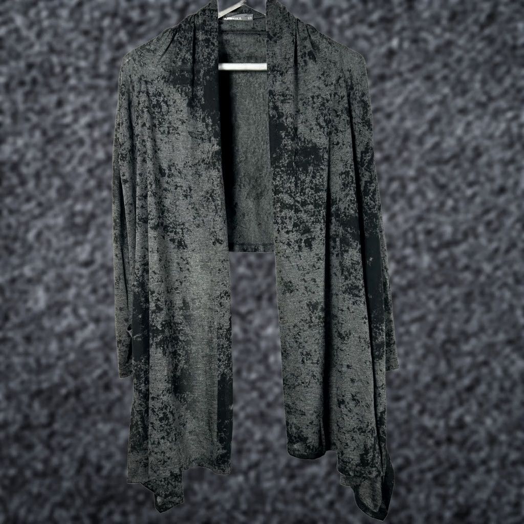 Vintage Alembika Cardigan Open Front Gray Black Abstract Print Lagenlook Size S/M Womens Dressy Casual Knit Sleeve Long Draped Open-Front Bohemian All Season Size S / US 4 / IT 40 - 1 Thumbnail