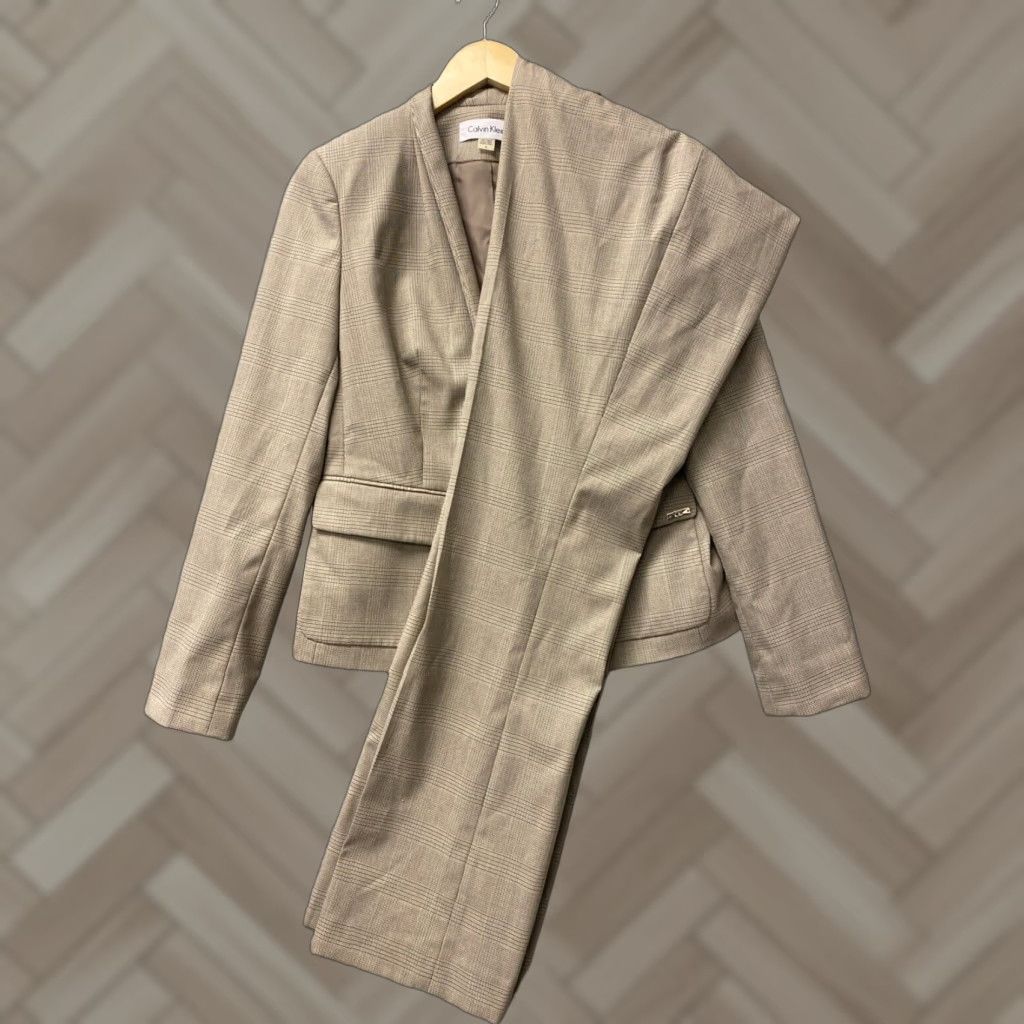 Calvin Klein CALVIN KLEIN VINTAGE Glen Plaid Pant Suit 2 Piece Set Blazer Trouser Women Size 4 Brown Workwear Skinny Fit Size 27" / US 4 / IT 40 - 1 Thumbnail