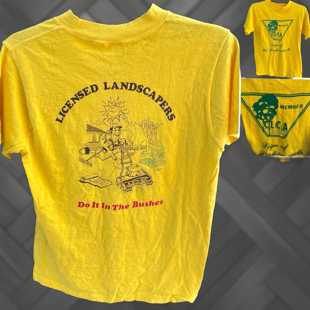 Vintage VINTAGE Westwood T-Shirt Mens M Yellow CLCA CALIFORNIA LANDSCAPERS Do It In The Bushes Comstock Graphic 70s 80s California Funny Shirt Mens Size US M / EU 48-50 / 2 - 1 Thumbnail