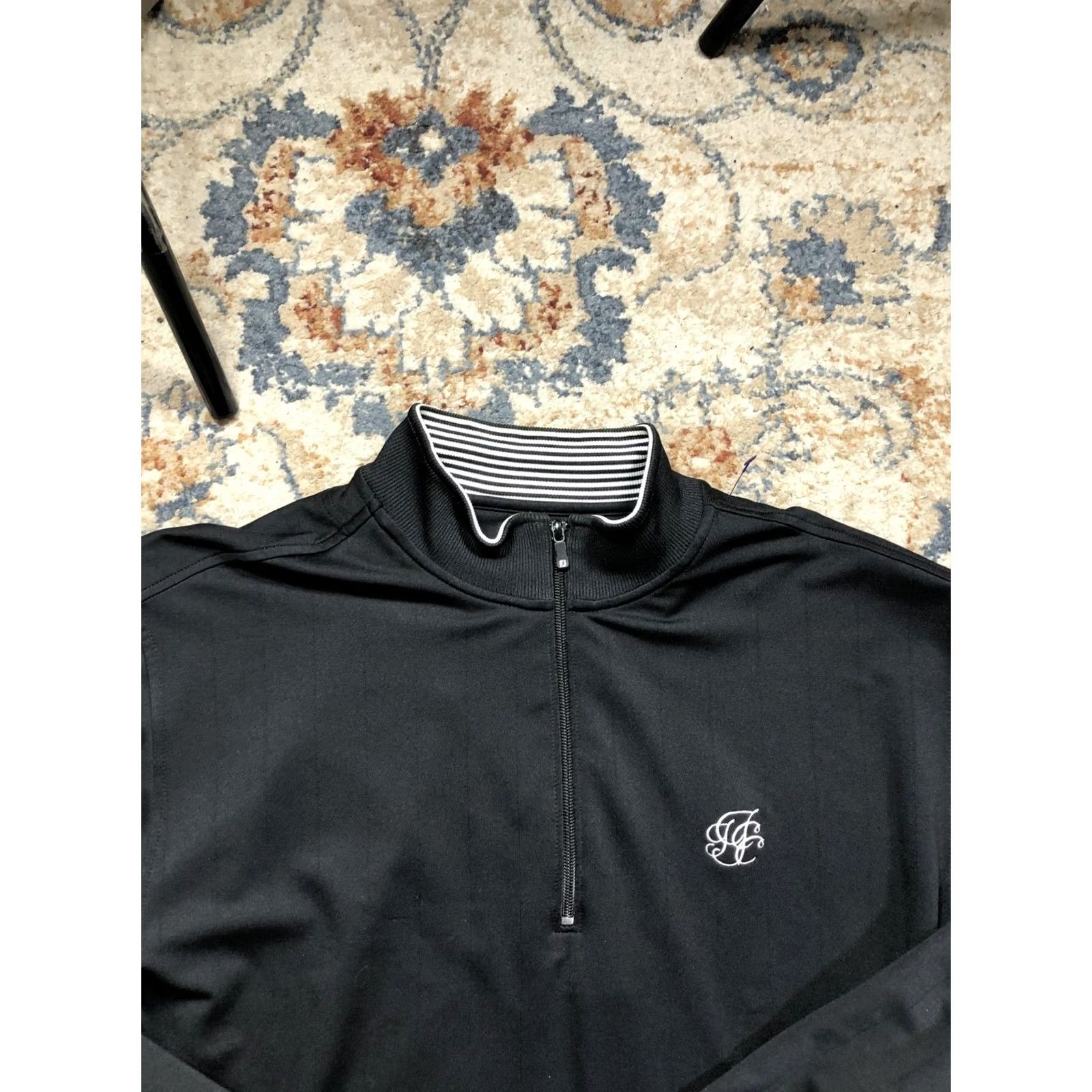 Footjoy FootJoy Pullover Mens XL Black 1/4 Zip Long Sleeve Mock Neck Golf Top Striped Pattern Adult Mens Size US XL / EU 56 / 4 - 2 Thumbnail