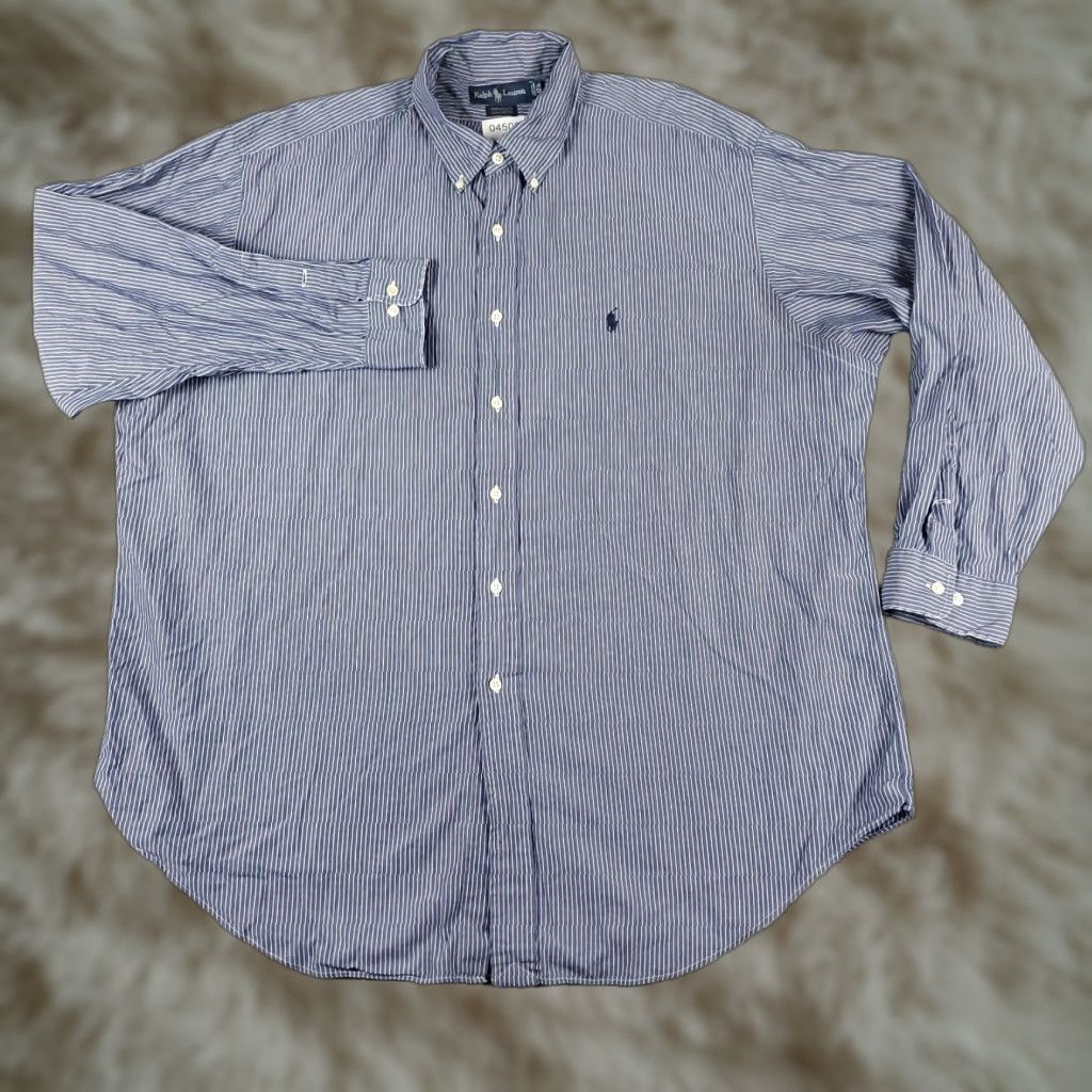 Ralph Lauren Ralph Lauren Dress Shirt Mens 17.5 Blue Striped Long Sleeve Button-Up Casual Workwear Size 46R - 1 Thumbnail