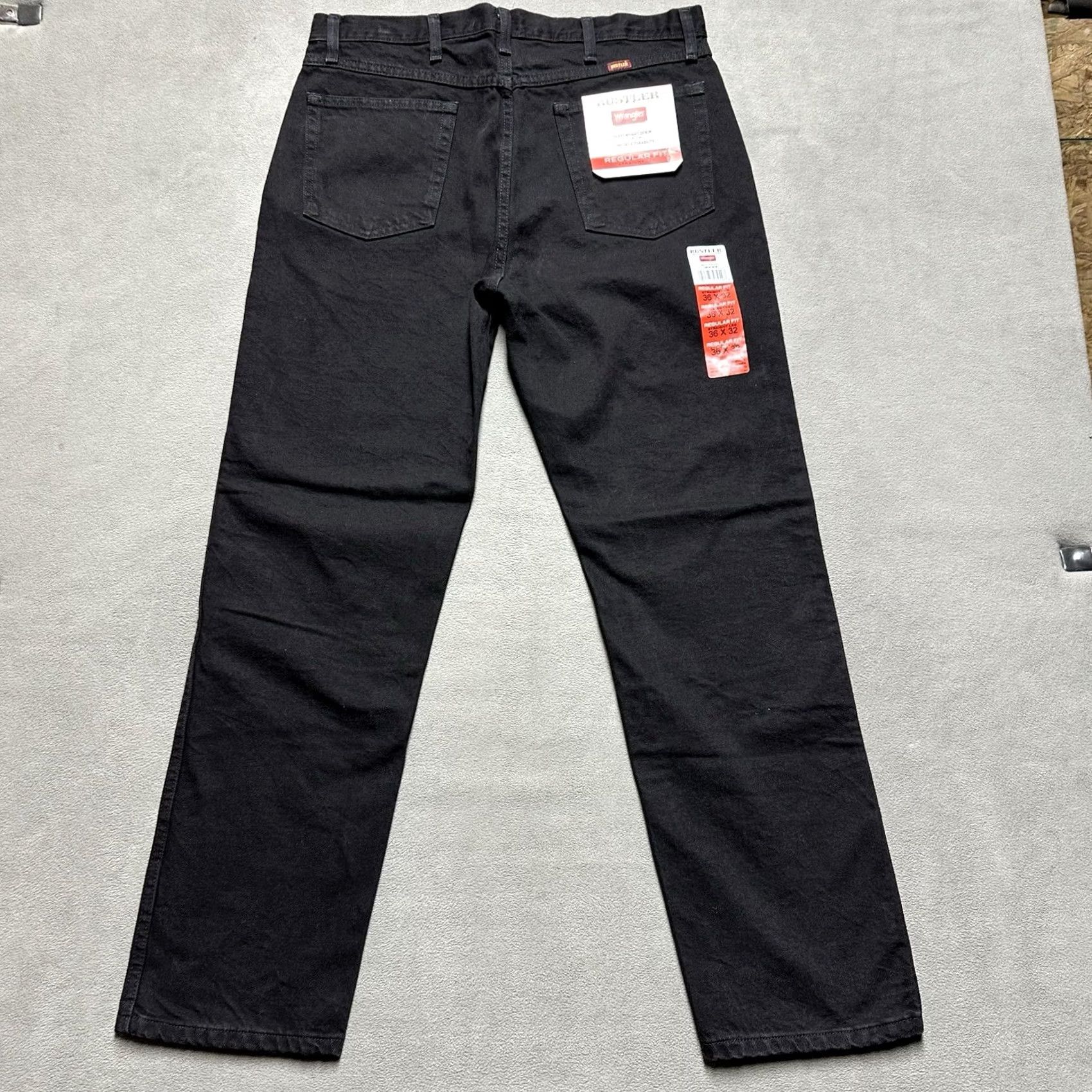 Wrangler NWT Rustler Denim Jeans Mens Waist 36x32 (36x31) Black Wash - Vintage - Regular Fit Size US 36 / EU 52 - 3 Thumbnail