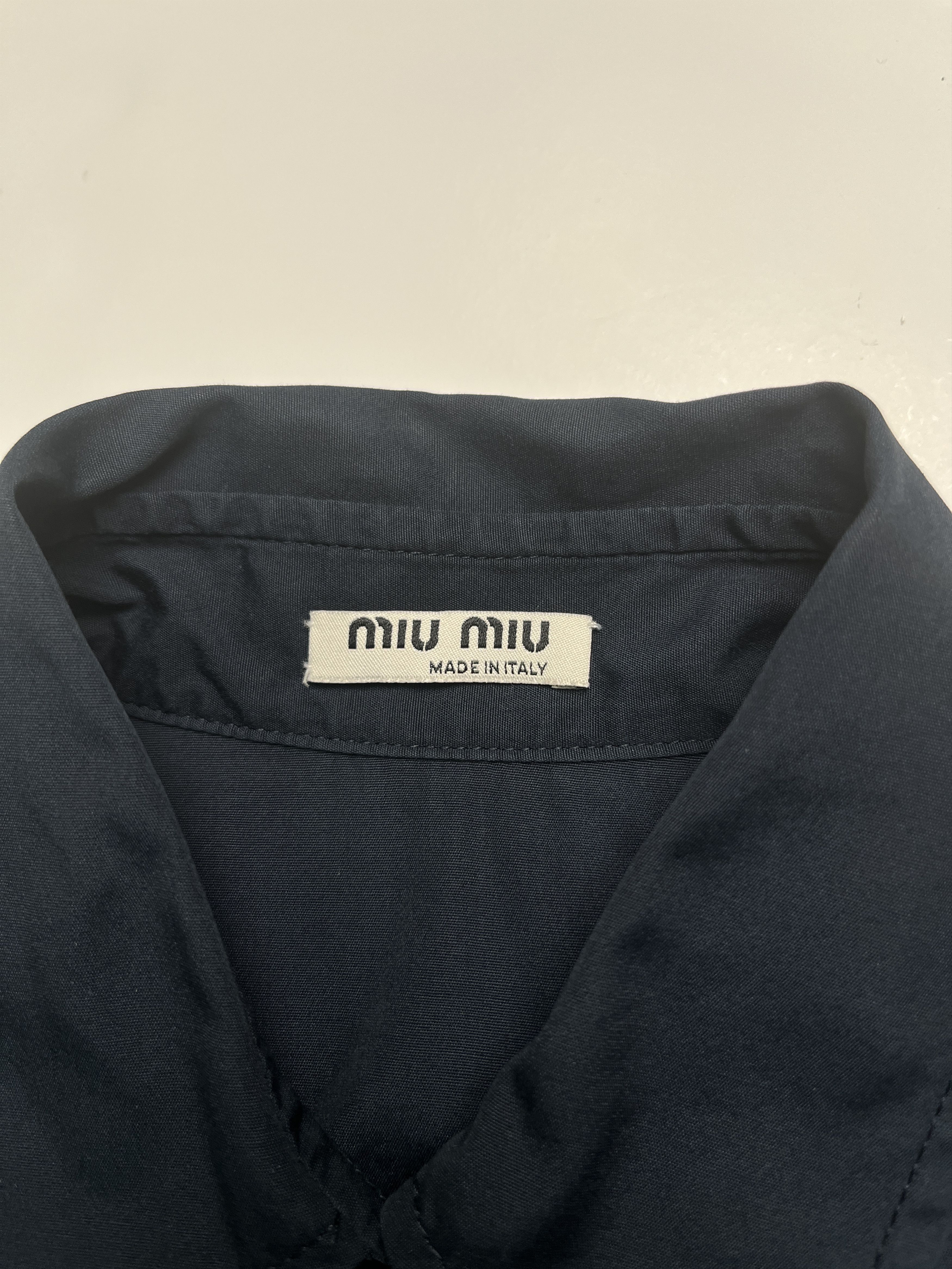 Miu Miu Navy Short Sleeve Blouse With Flowery Edges Size XS / US 0-2 / IT 36-38 - 3 Thumbnail