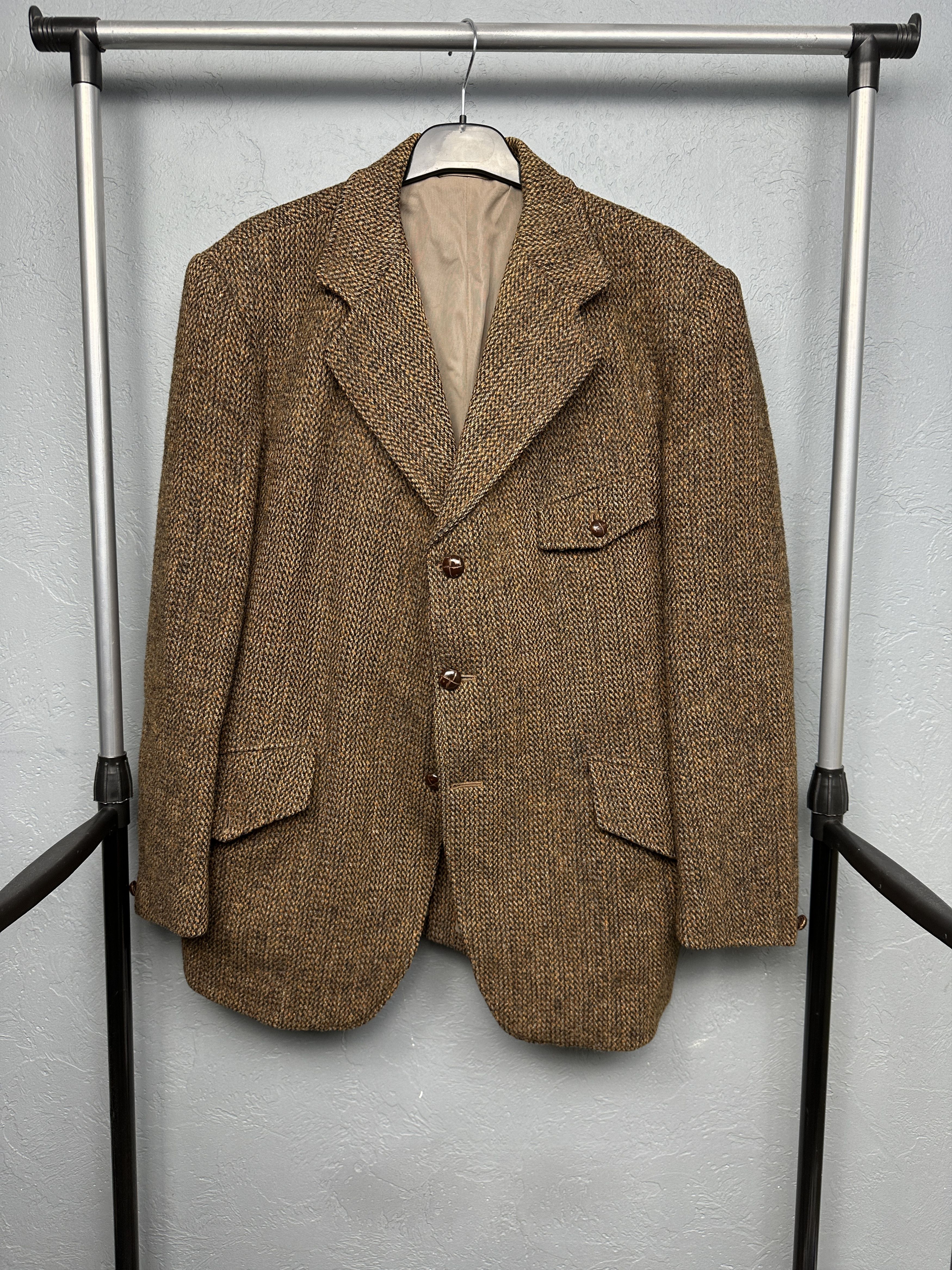 Harris Tweed Vintage Mens Blazer Jacket Wool Three Buttons