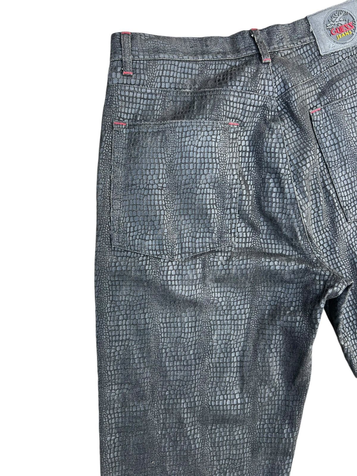 Guess Vintage 90s Guess Croc Skin Print Waxed Denim Jeans Size US 34 / EU 50 - 13 Thumbnail