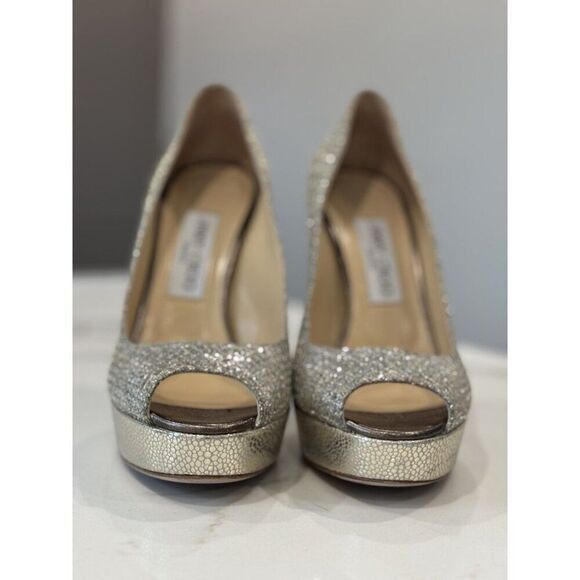 Jimmy Choo Jimmy Choo Luna Peep Toe Platform Pumps in Gold Glitter Size Size US 7.5 / IT 37.5 - 4 Thumbnail