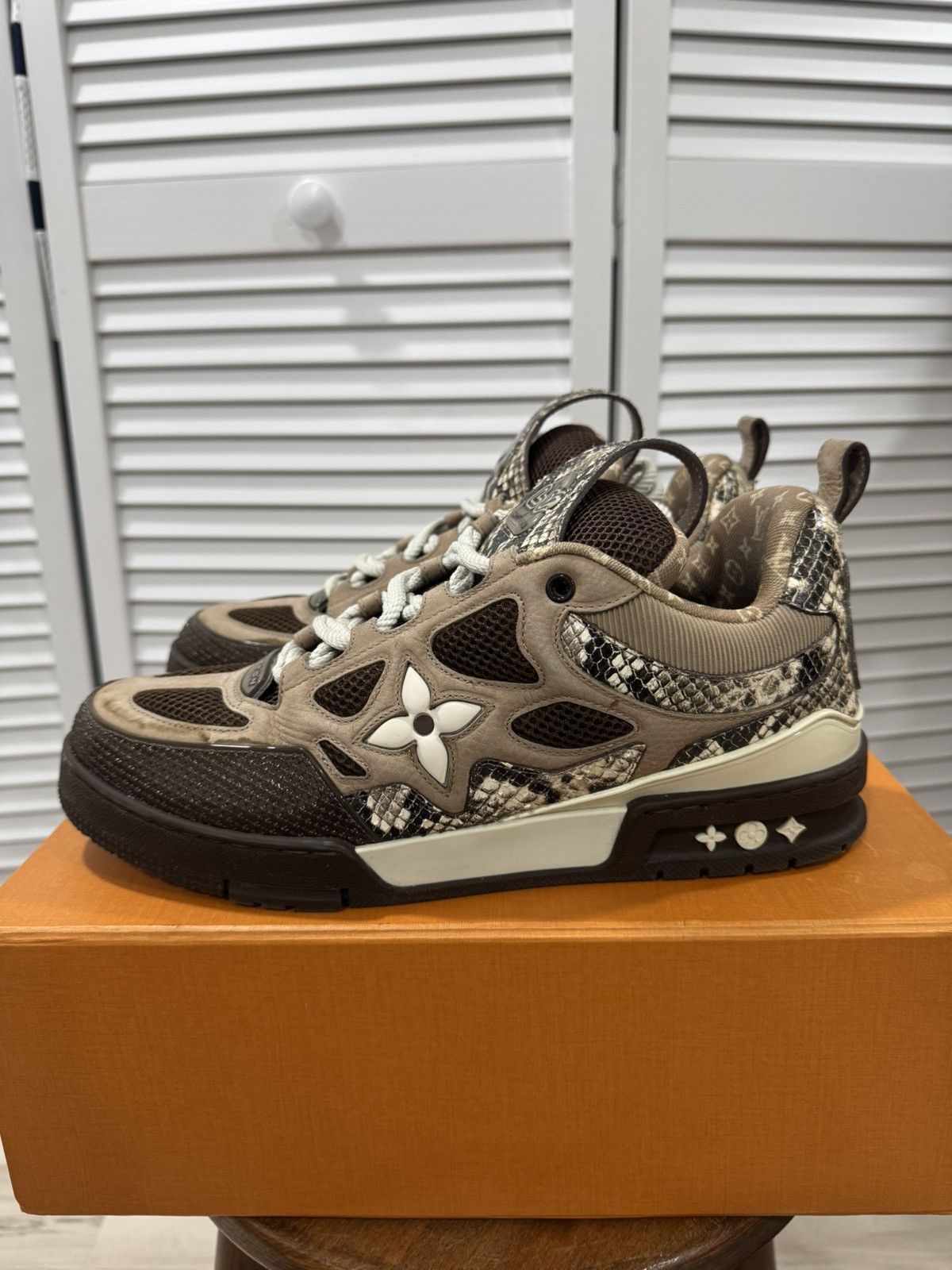 Louis Vuitton Louis Vuitton Skate Sneaker (Brown Snakeskin/White) Size US 11 / EU 44 - 2 Thumbnail
