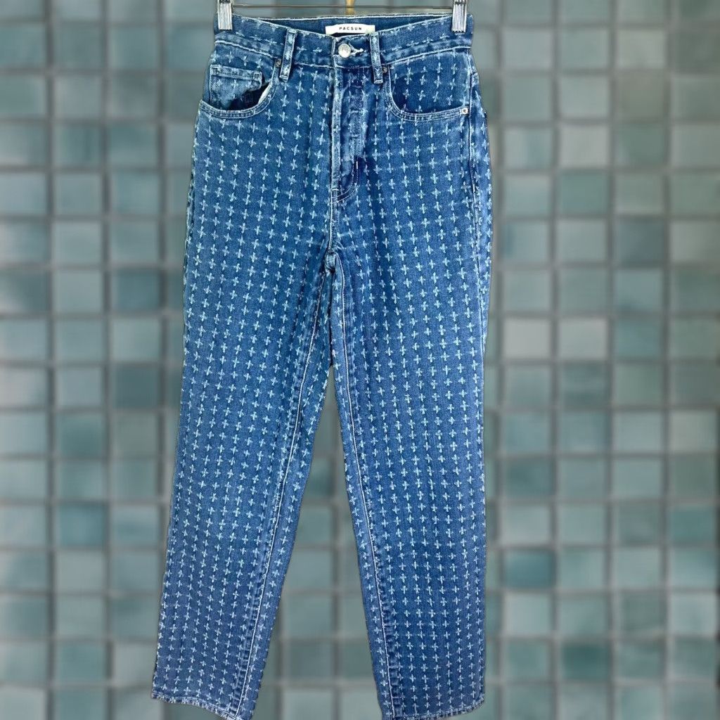 Pacsun PacSun Jeans Women's Juniors 23 Straight Denim High Rise 30in Blue Distressed 90s Grunge Bohemian Size 40" / US 18 - 1 Thumbnail