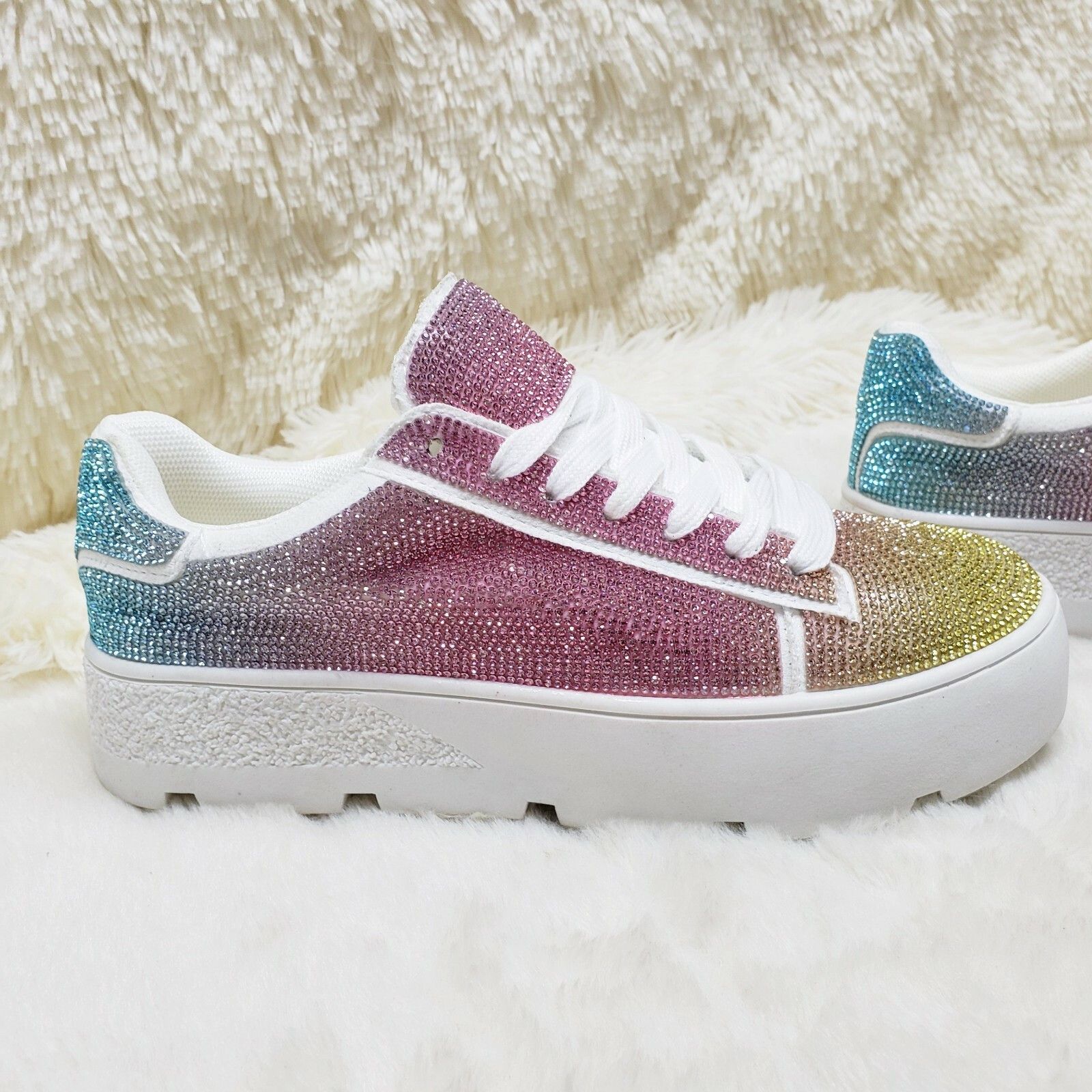 Other CR Diamond Queen Pastel Ombre Rhinestone Lace Up Platform Bl Size US 5 / IT 35 - 4 Thumbnail