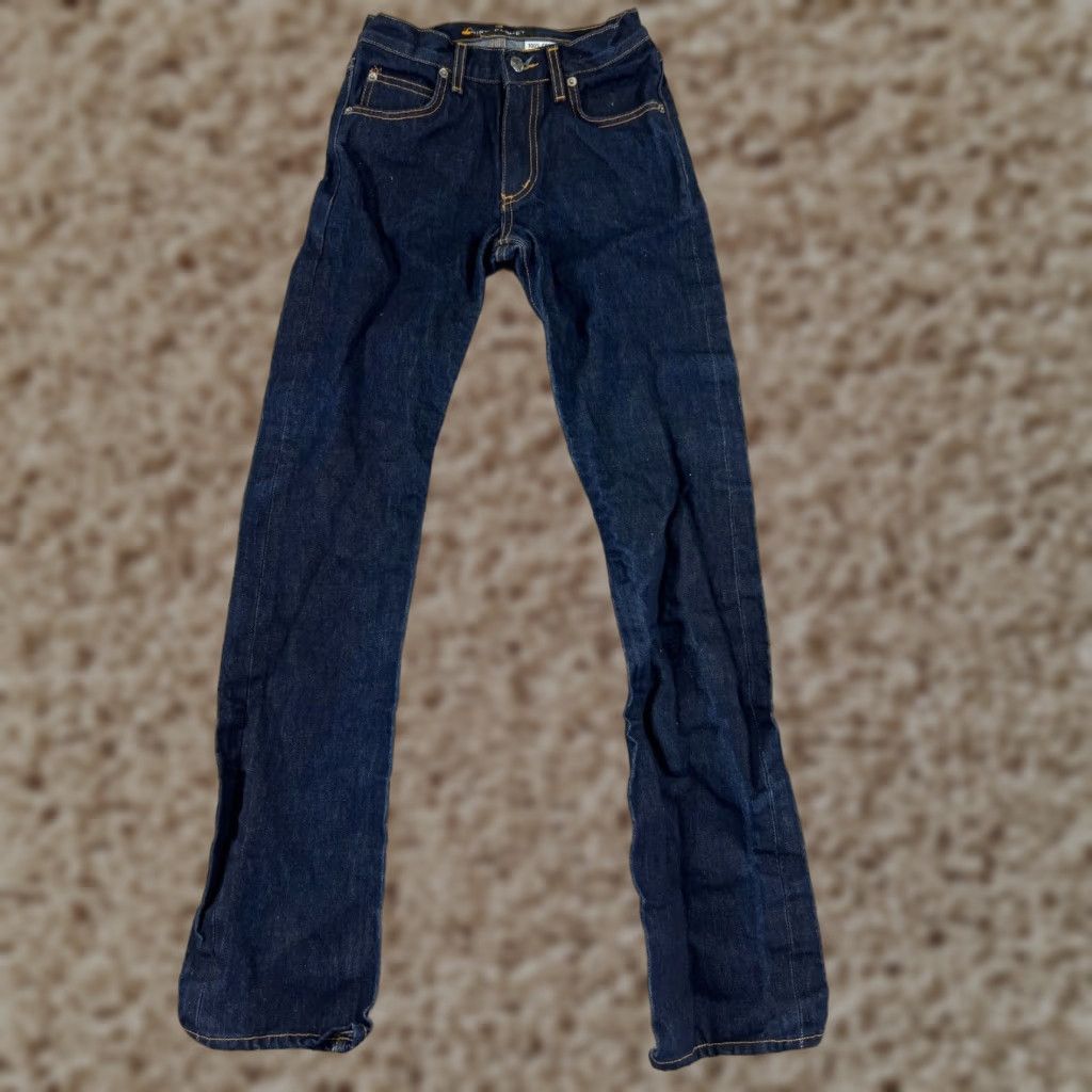 Vintage Nine Planet Women's Blue Denim Jeans Fold-Over Waist Straight Leg Dark Wash 22x31 Size 25" / US 0 / IT 36 - 1 Thumbnail