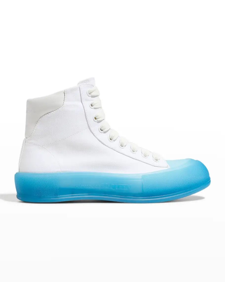 image of Alexander Mcqueen O1Mj1Ld1Sgn032 Deck Plimsoll Sneakers In White & Blue in White/Blue (Size 8)