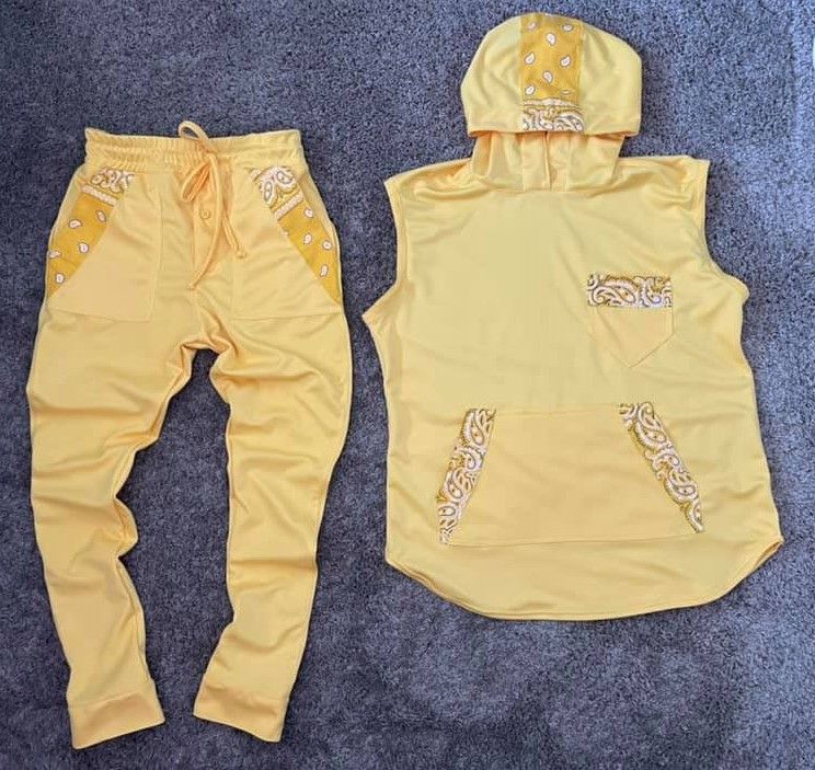 Other Men Custom Yellow Bandanna Trim Tank Hoodie & Jogge Set. Size US XL / EU 56 / 4 - 1 Thumbnail