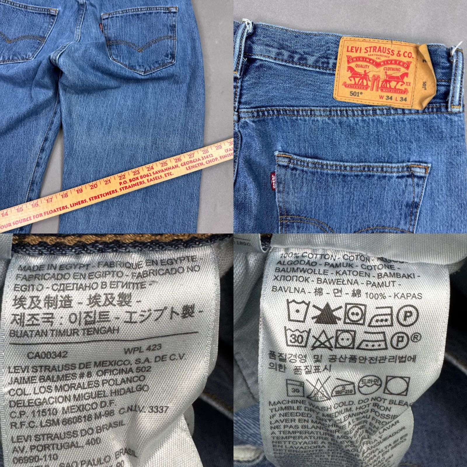 Levi's VINTAGE Levis 501 Jeans Mens 34x34 Blue Denim Button Fly Distressed Straight Pants Size US 34 / EU 50 - 8 Thumbnail