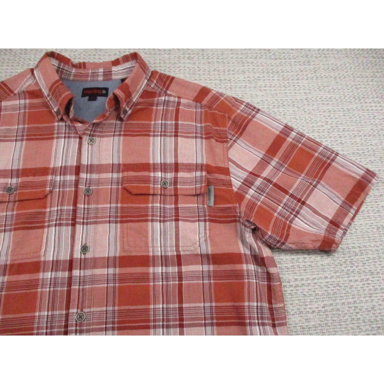 Vintage Wolverine Shirt Mens Large Orange Plaid Short Sleeve Button-Up Cotton Casual Shirt Size US L / EU 52-54 / 3 - 2 Thumbnail