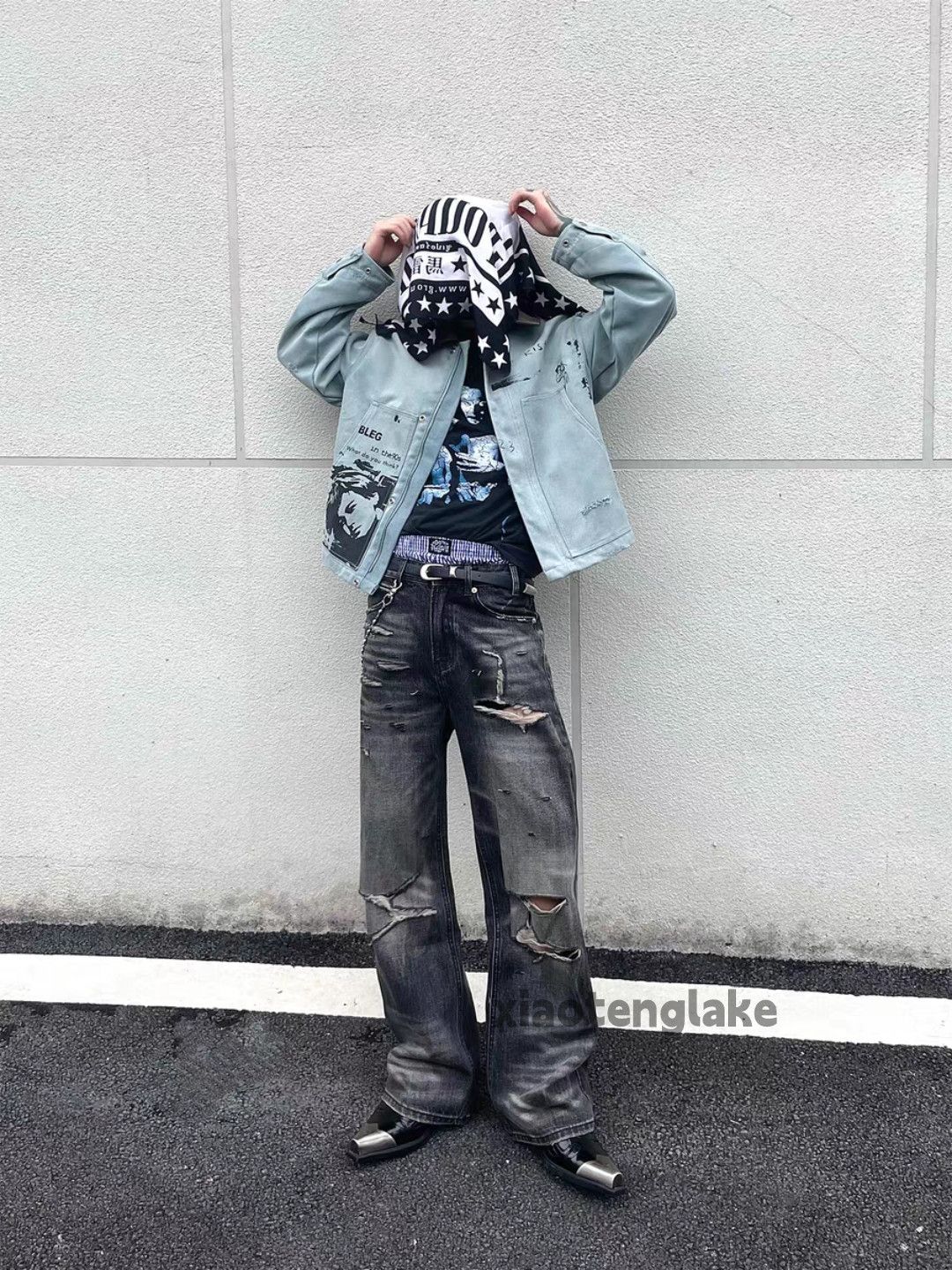 Jean Unisex utility punk yuppie grunge ripped damaged pants Size US 34 / EU 50 - 12 Thumbnail