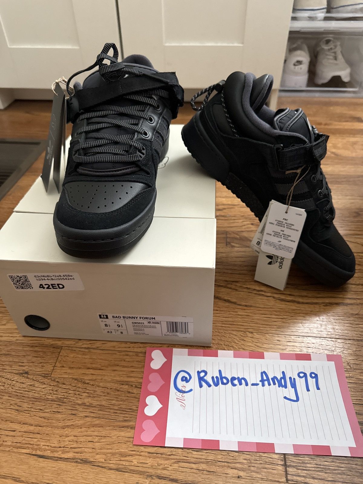 image of Adidas Bad Bunny Forum Black Shoes, Men's (Size 8.5)