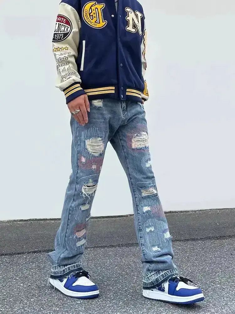 Japanese Brand Loose embroidered hip-hop ripped jeans Size US 30 / EU 46 - 3 Thumbnail
