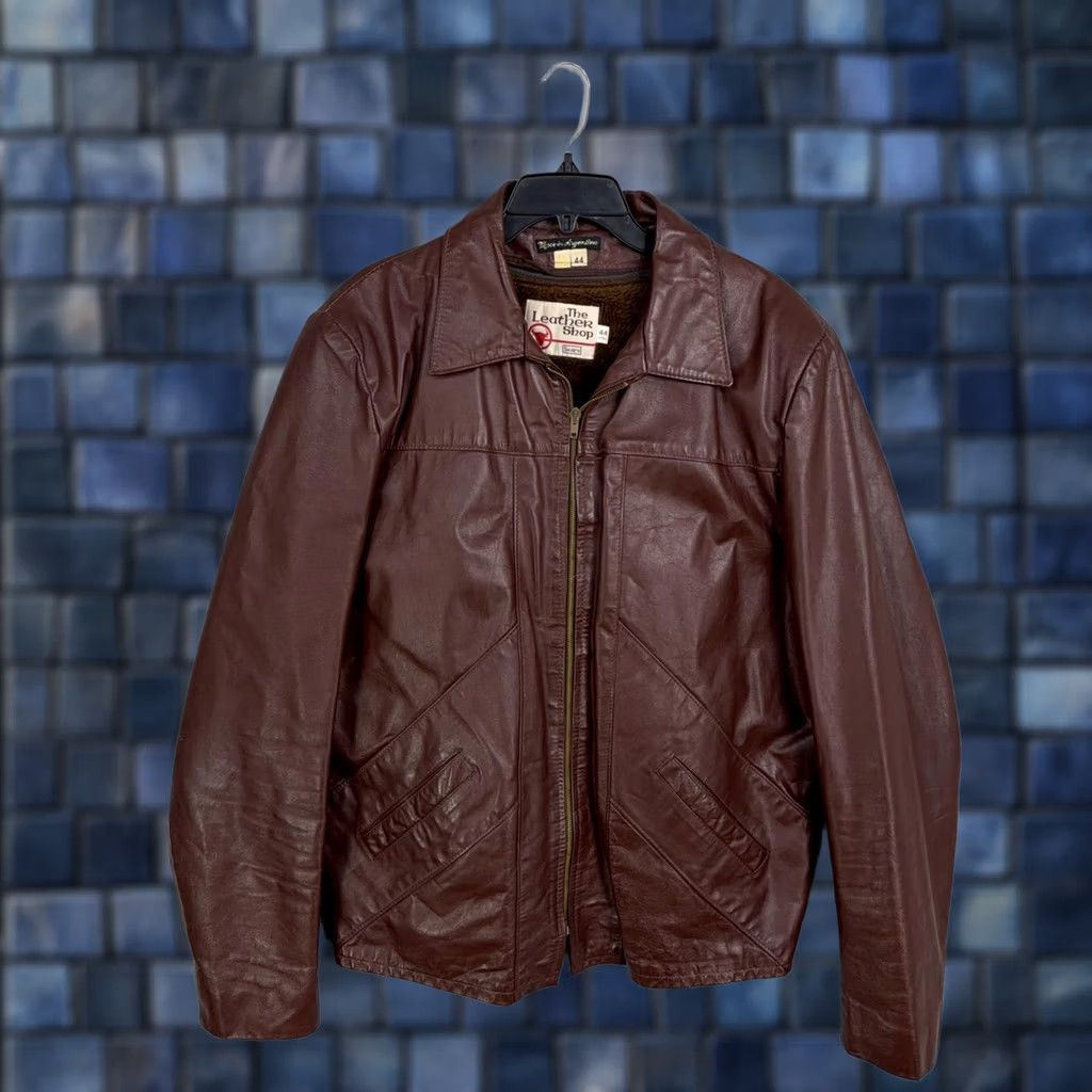 Sears VINTAGE The Leather Shop Jacket Mens 44 X-Tall Brown Leather Bomber Lined Sears 70s Size US S / EU 44-46 / 1 - 1 Thumbnail