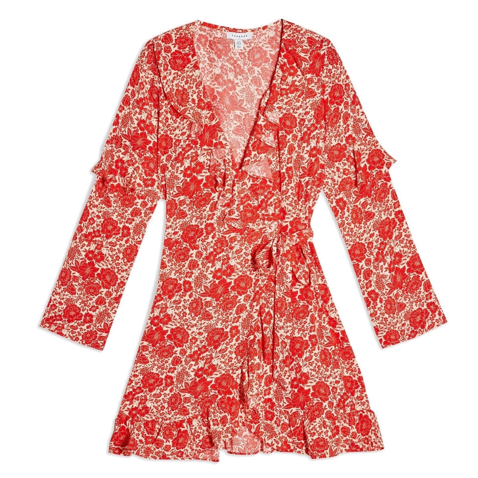 Topshop Floral Print Ruffle Wrap Mini Dress in Petite US 2 NWT $75 Size XS / US 0-2 / IT 36-38 - 3 Thumbnail