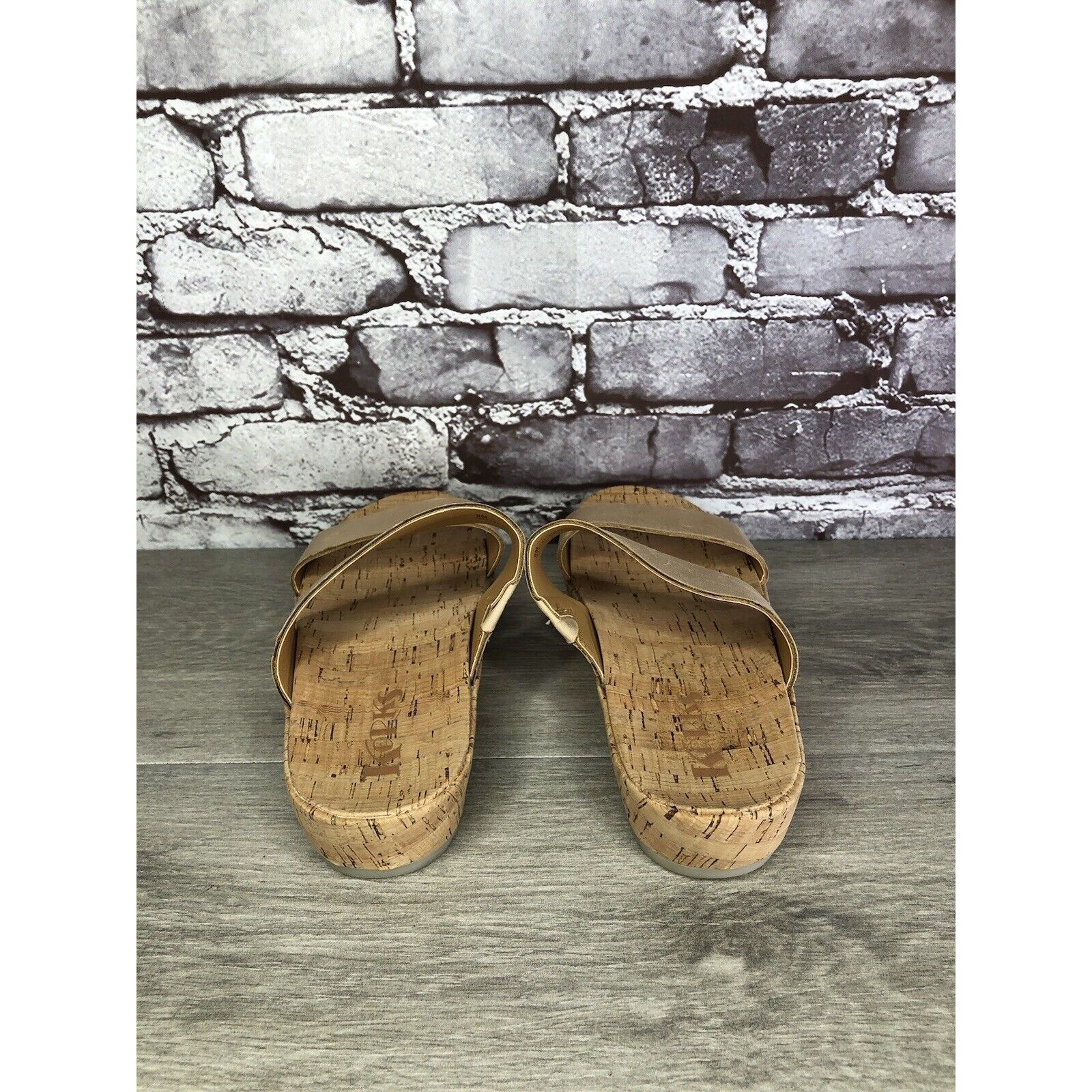 Other Korks Nude Leather Slip On Slides Cork Casual Wedge Shoes Wo Size US 9 / IT 39 - 3 Thumbnail