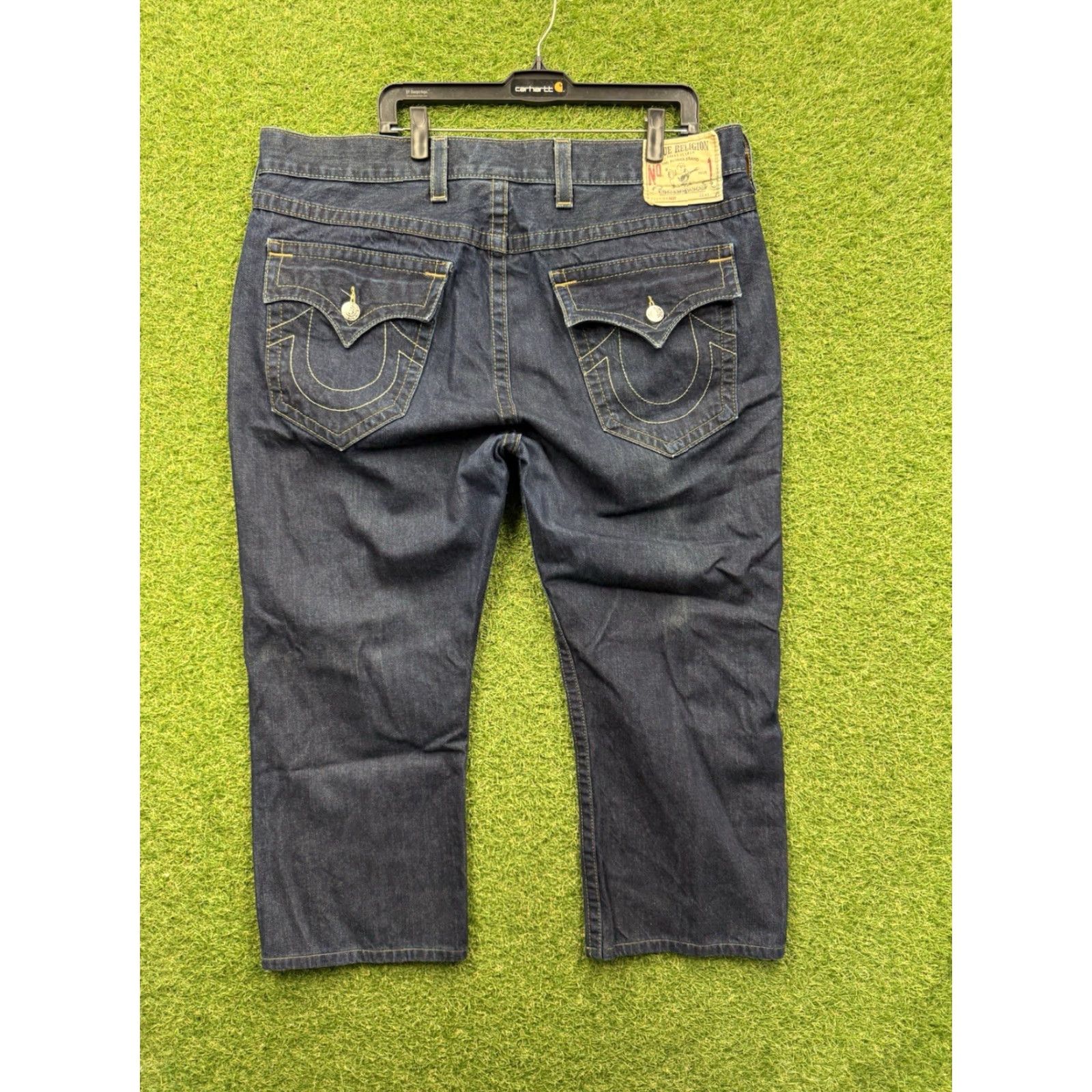 True Religion VINTAGE True Religion Jeans Mens 42 Ricky Relaxed Straight Big T Flap Pockets y2k Grunge Style Denim Blue 5-Pocket USA Logo (N/A not included) Size US 42 / EU 58 - 2 Thumbnail