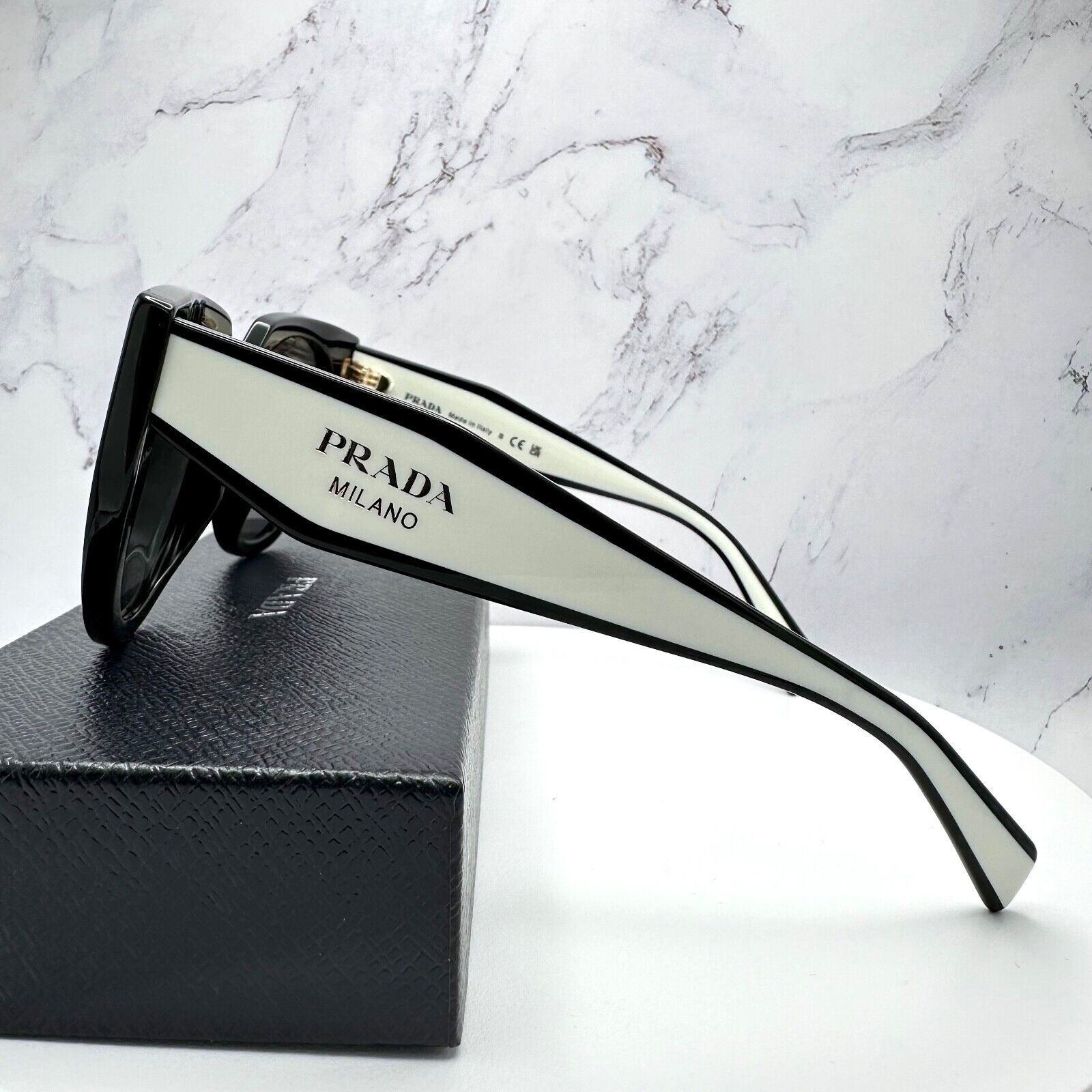 Prada New PRADA Sunglasses Symbole Black White Gold Metallic Logo Size ONE SIZE - 6 Thumbnail