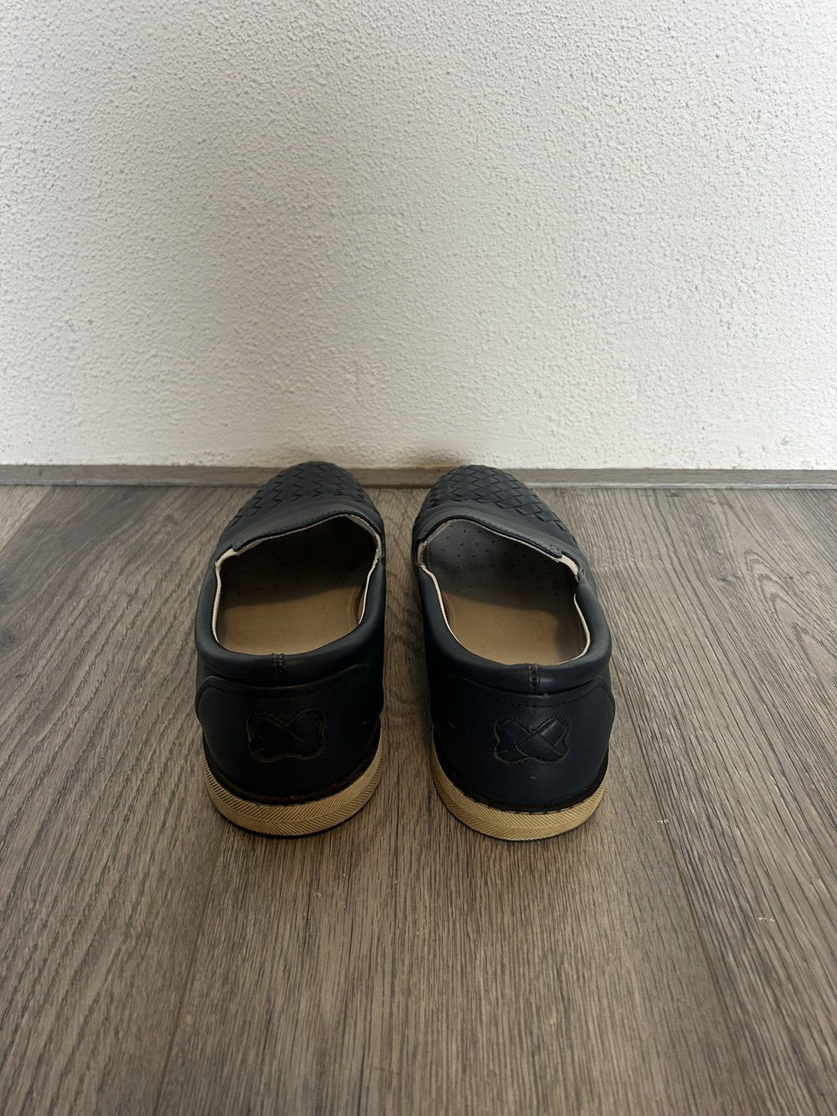 Bottega Veneta Blue Leather Slip-On Shoes with Intrecciato Detail - 41.5 Size US 8.5 / EU 41-42 - 4 Thumbnail