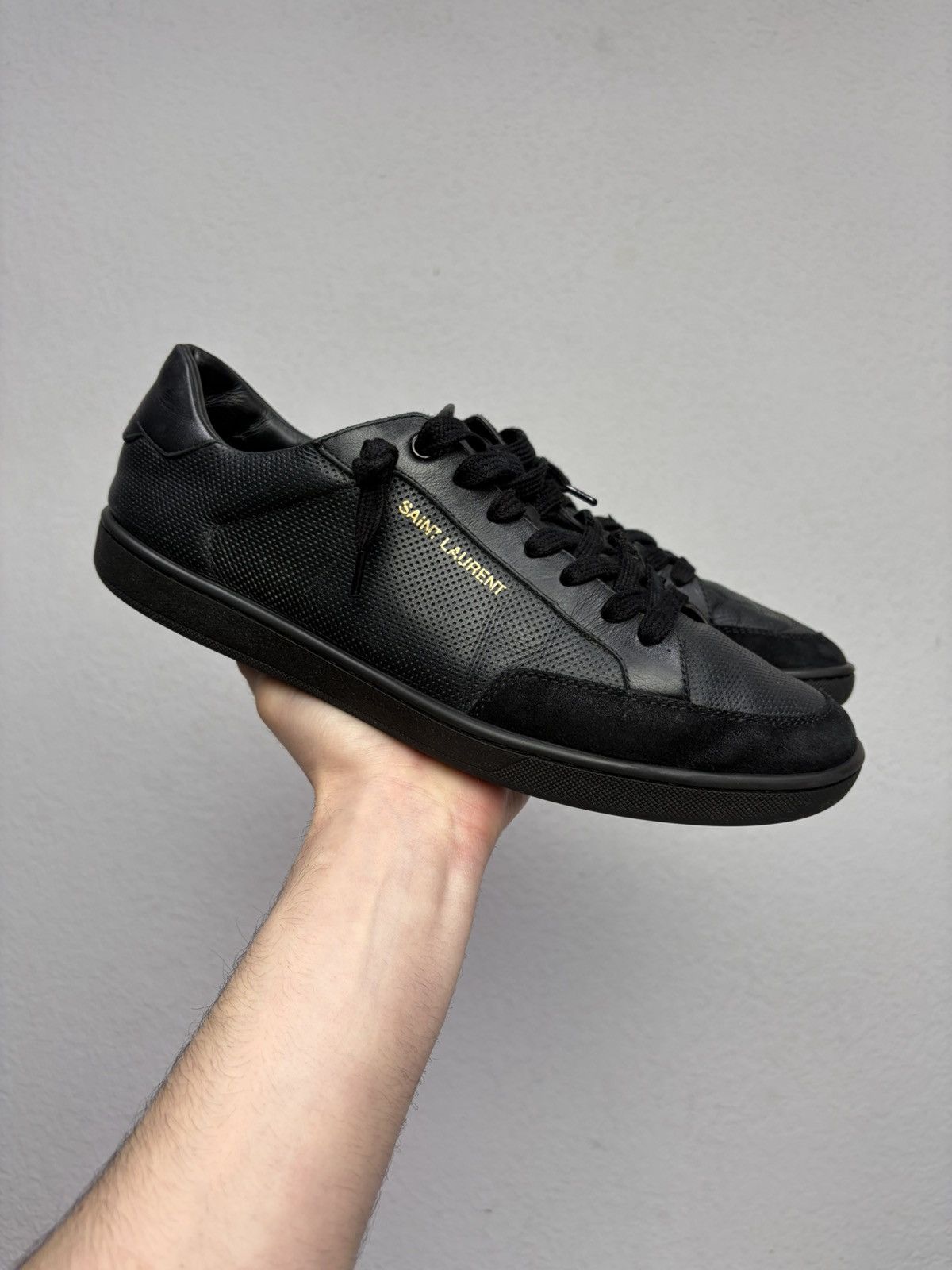 Saint Laurent Paris Saint Laurent Paris Black Leather Sneakers Low Top Shoes Size US 9.5 / EU 42-43 - 2 Thumbnail