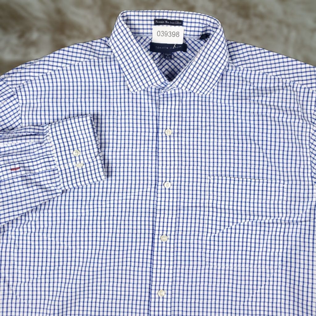 Tommy Hilfiger Tommy Hilfiger Dress Shirt Men’s 16.5 Blue White Check Long Sleeve Button Up Casual Business Size 42R - 1 Thumbnail