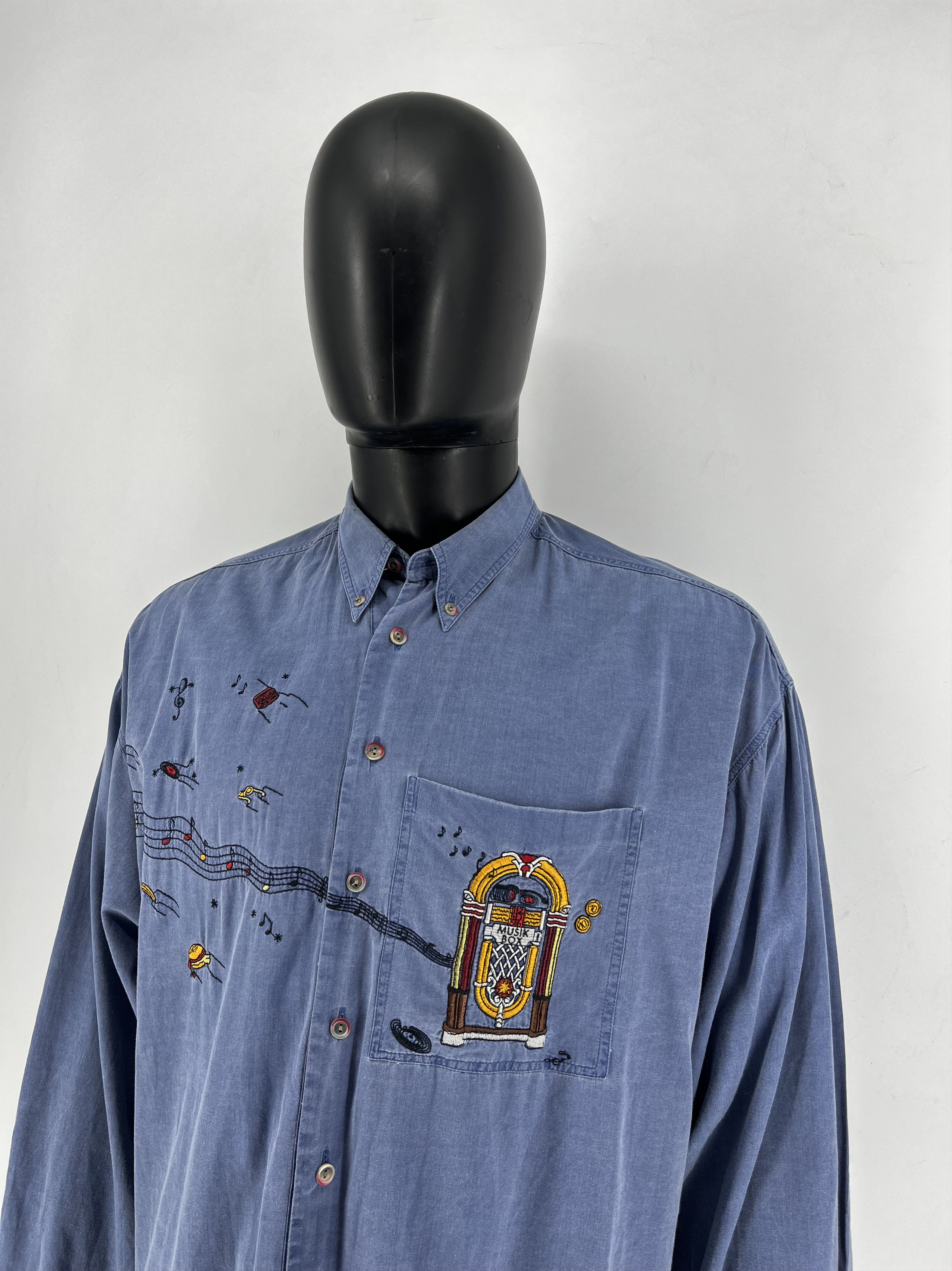 Haupt Haupt Germany Men’s Long Shirt Blue Embroidered Music Box Size US XL / EU 56 / 4 - 5 Thumbnail