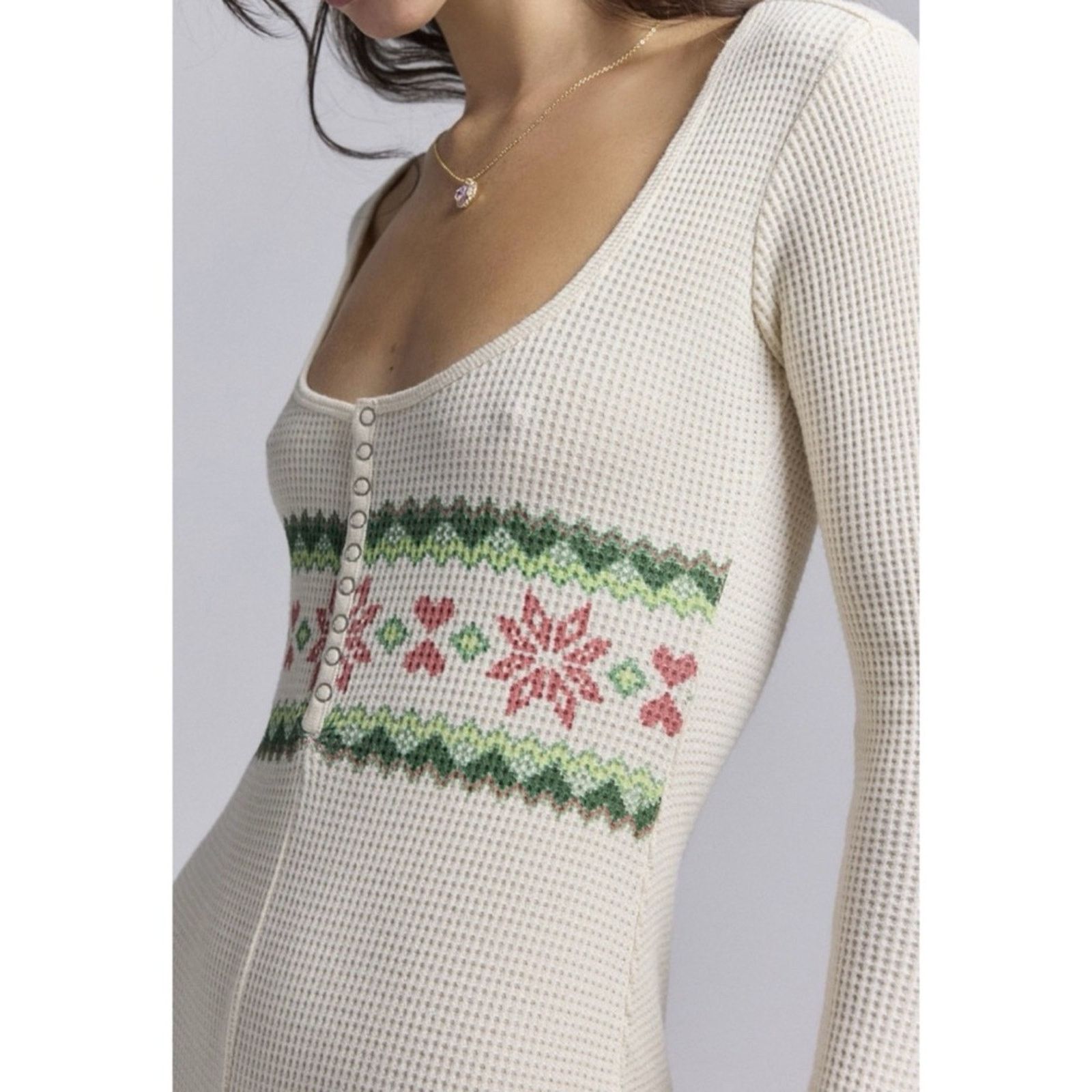 Urban Outfitters Urban Outfitters Out From Under Waffle Fair Isle Romper M Size 24" / US 00 / IT 34 - 15 Thumbnail