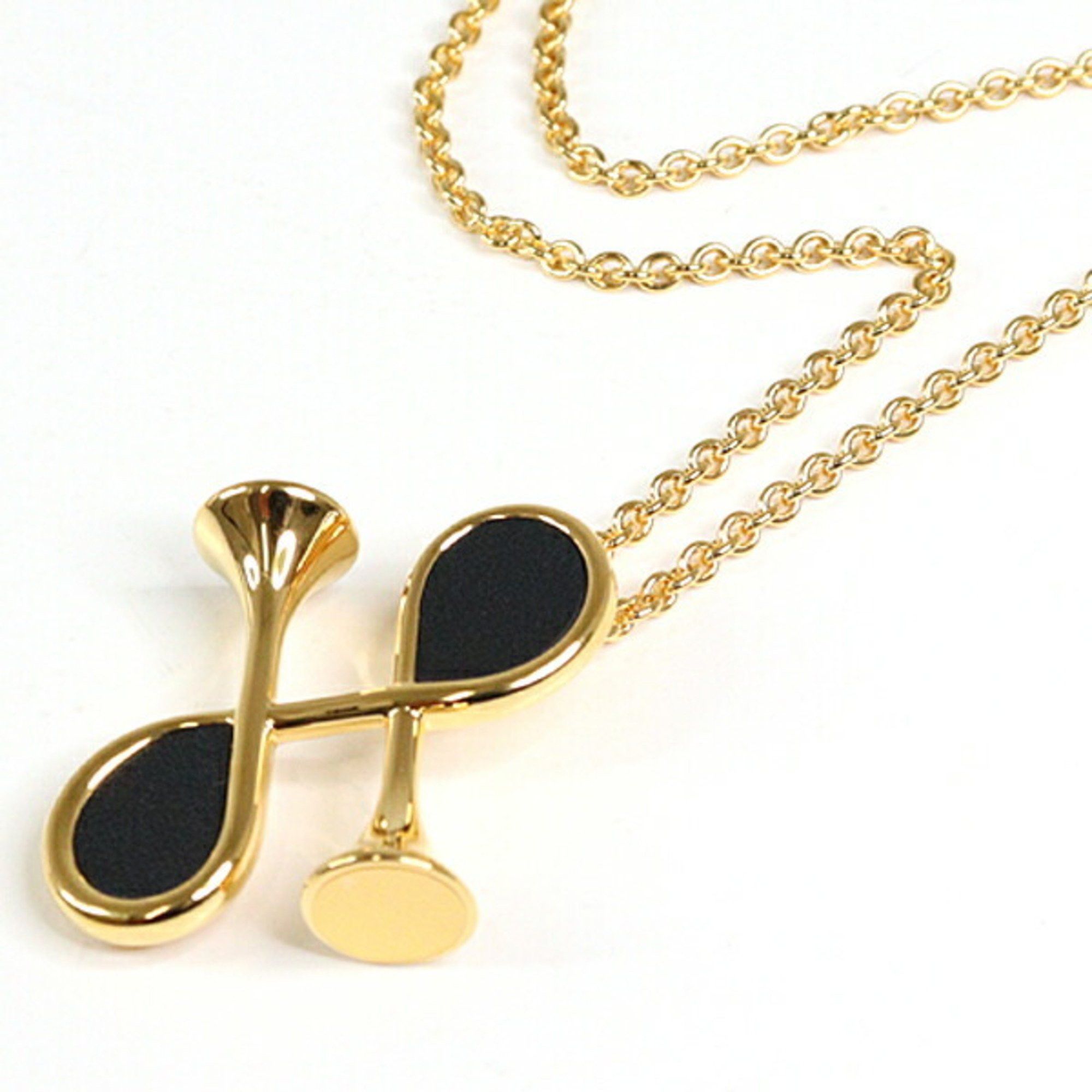 HERMES Col H Necklace Metal GP Yellow Gold 39cm Pendant Swift Leather