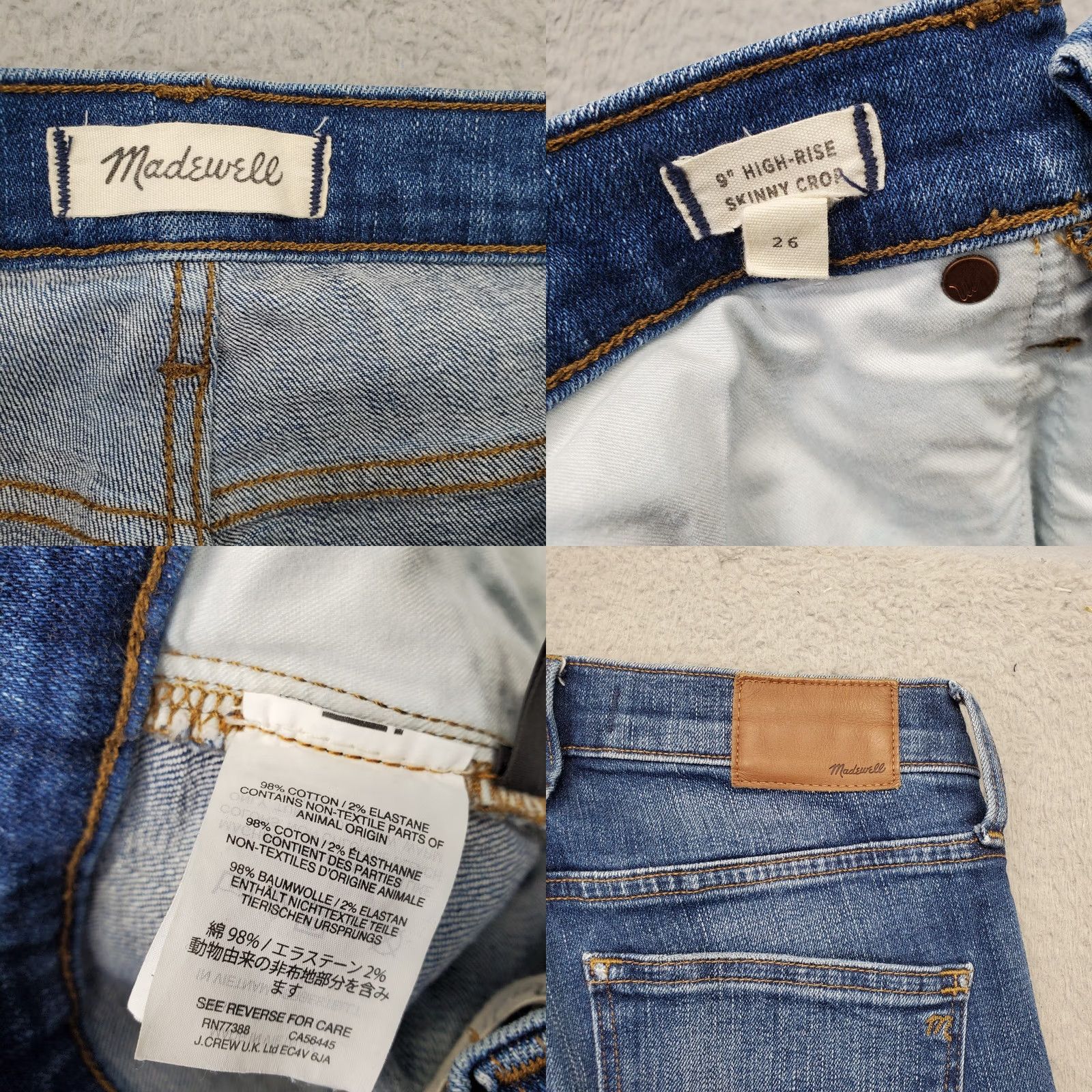 Madewell Madewell Womens 26 Blue Denim Skinny Crop Jeans High Rise Whiskered Faded Raw Hem Size 26" / US 2 / IT 38 - 8 Thumbnail