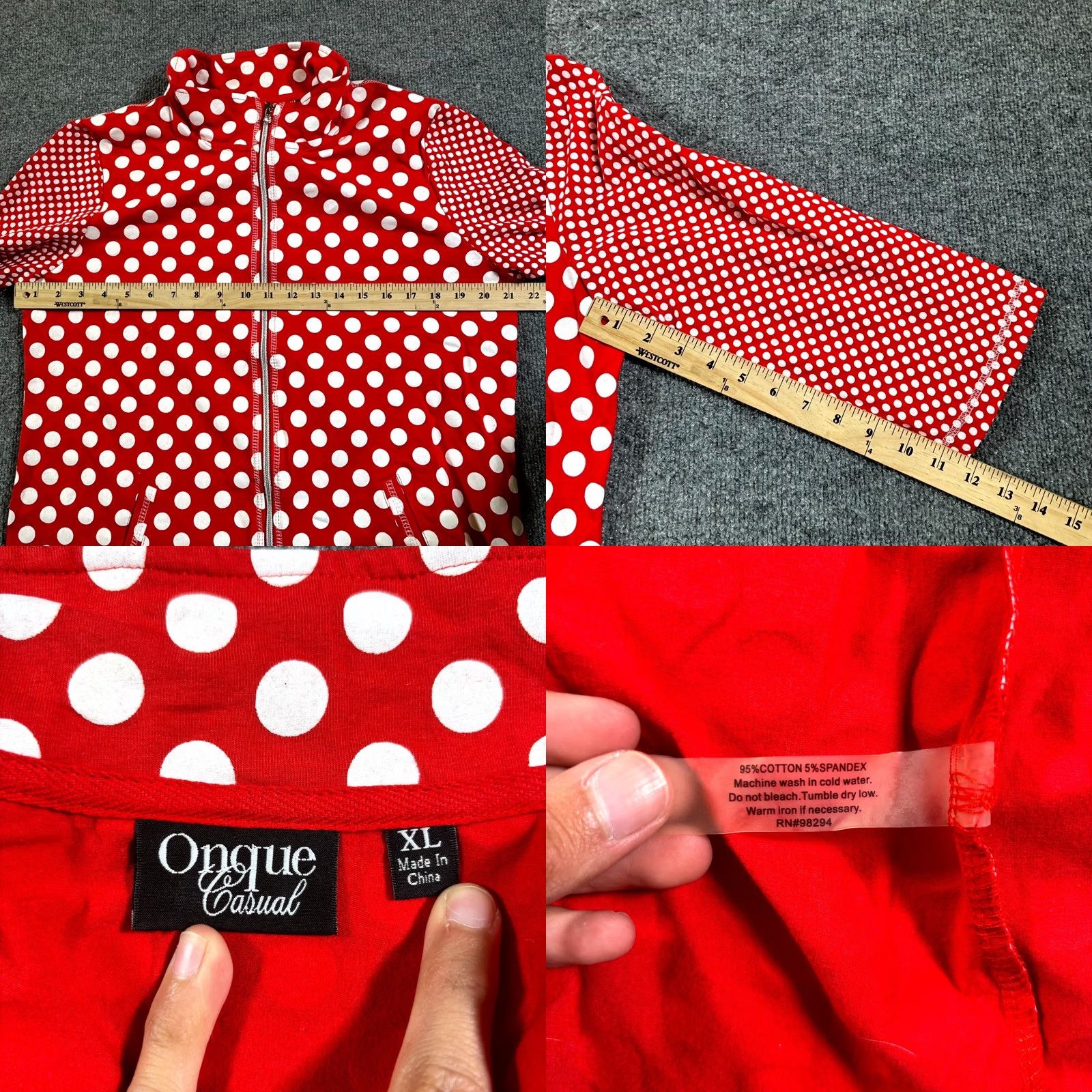 Vintage Onque Casual Jacket Womens XL Red White Polka Dot 3/4 Sleeve Full Zip Jacket Size L / US 10 / IT 46 - 8 Thumbnail