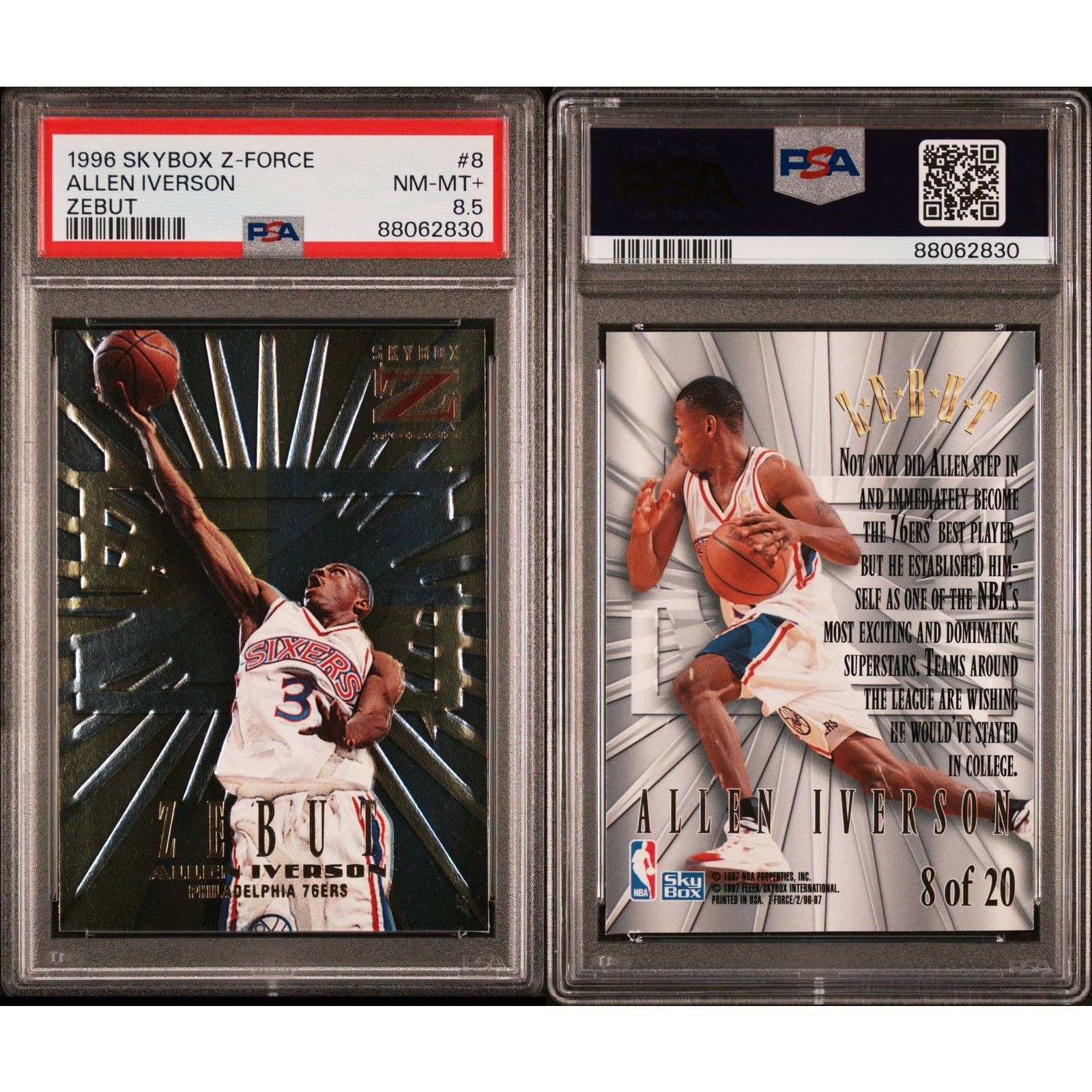 NBA 1996 SkyBox Z-Force Zebut #8 Allen Iverson RC PSA 8.5 Size ONE SIZE - 3 Thumbnail