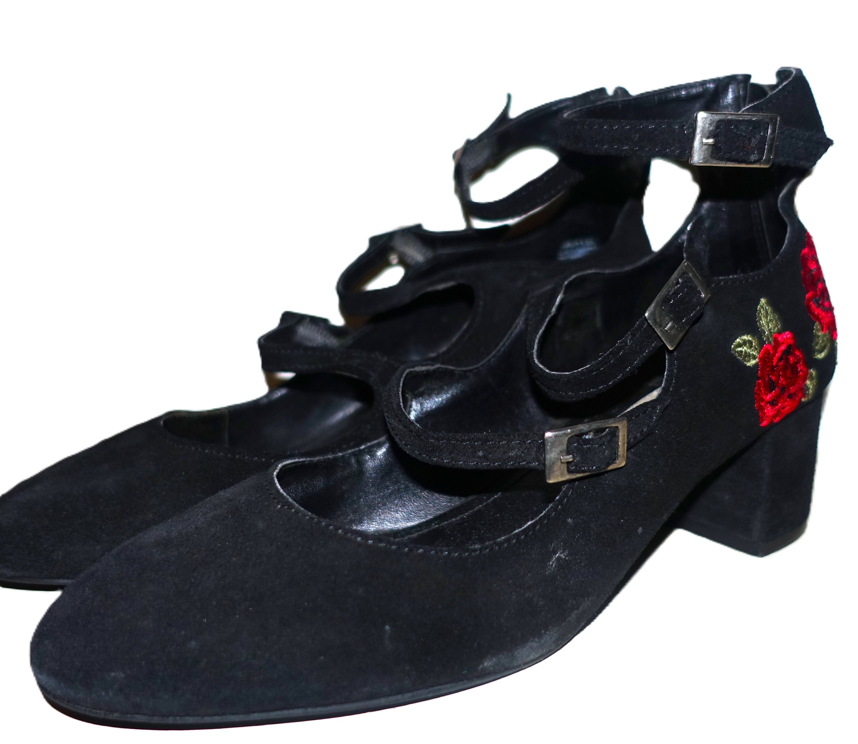 Steve Madden Steve Madden Black Suede 3 Strap Rose Chunky Heels 8.5 Size US 8.5 / IT 38.5 - 7 Thumbnail