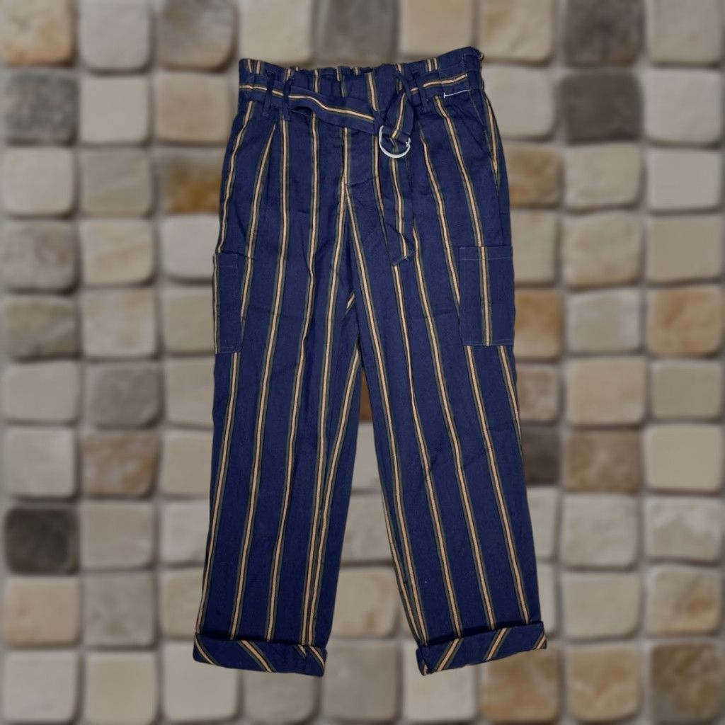 Free People Free People Brody Cropped Pants Womens 29 Blue Striped Belted High Rise Tapered Size 29" - 1 Thumbnail