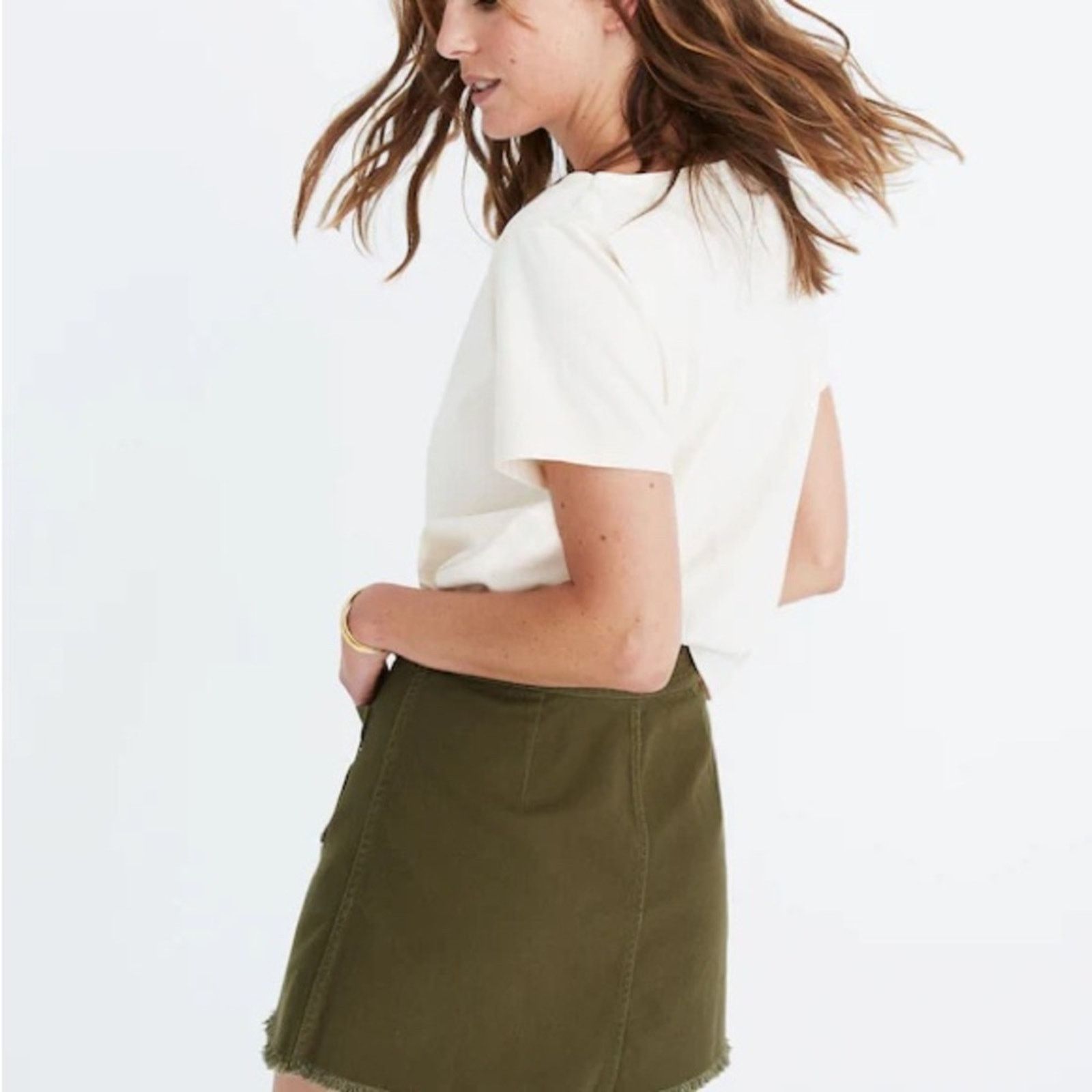 Madewell Madewell Raw-Hem A-Line Mini Skirt Womens 0 Stretch Kale Size 25" / US 0 / IT 36 - 3 Thumbnail