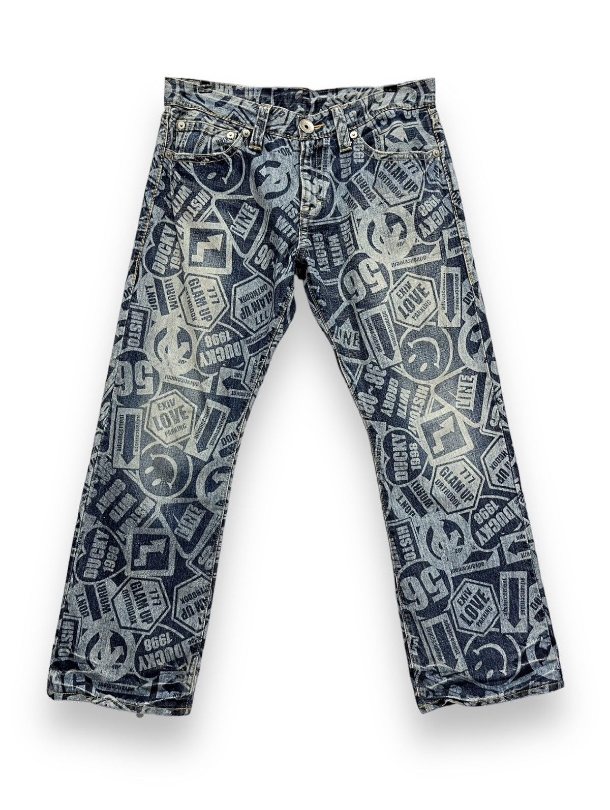 Japanese Brand 😃90’s CO&LU All Over Print Kapital Smiley Legitimate Denim Size US 33 - 2 Thumbnail