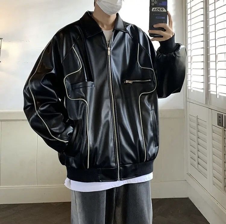 Other Black PU Leather Jacket Retro Street Style Size US L / EU 52-54 / 3 - 4 Thumbnail